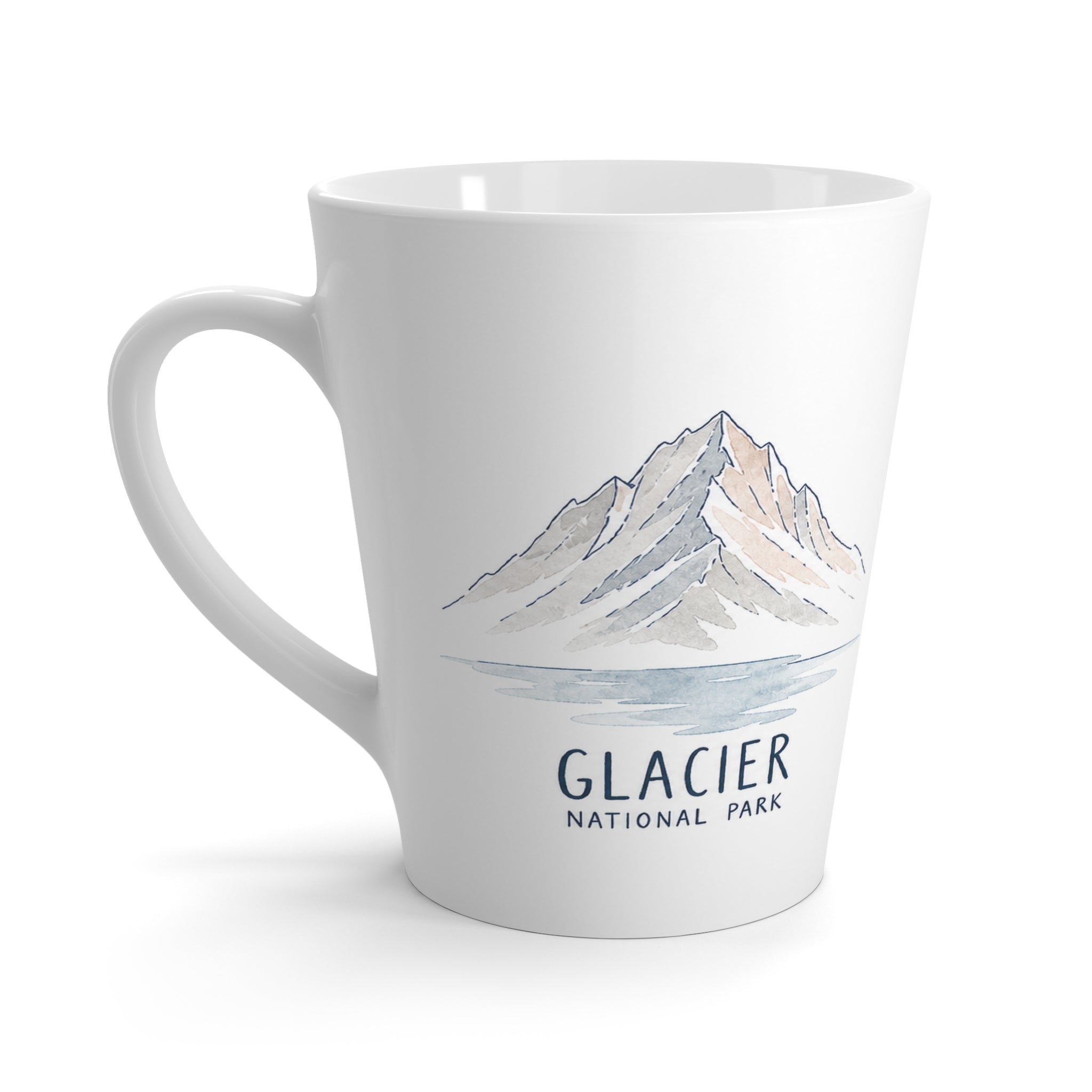 Glacier National Park Latte Mug | Pastel Watercolor Nature Coffee Cup | 12 oz Travel Souvenir Gift