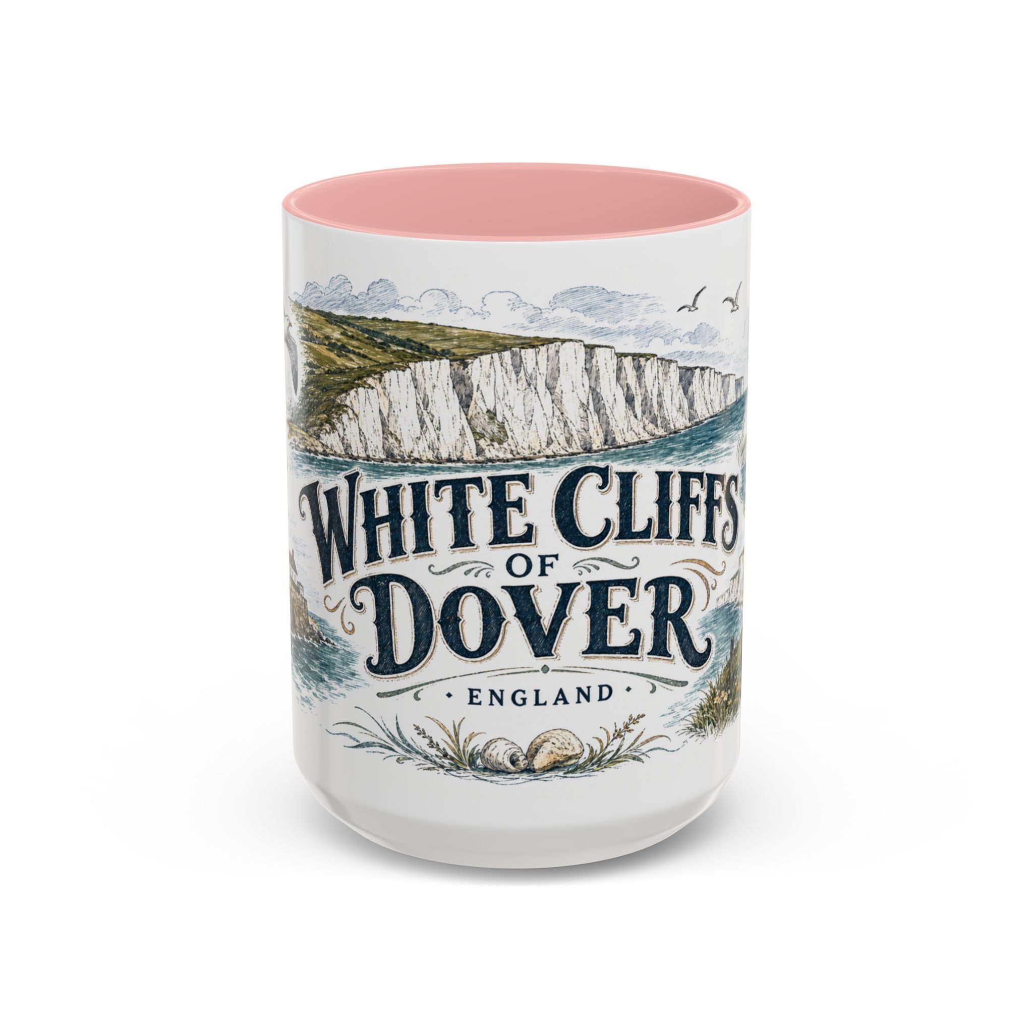 White Cliffs of Dover Mug, England Travel Souvenir, Bucket List Gift, Accent Ceramic Coffee Mug 11oz 15oz
