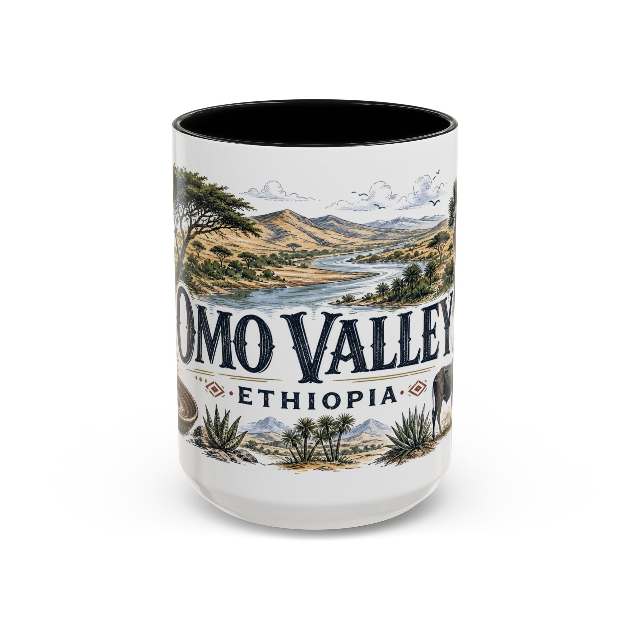 Omo Valley Mug, Ethiopia Travel Souvenir, Bucket List Gift, Accent Ceramic Coffee Mug 11oz 15oz
