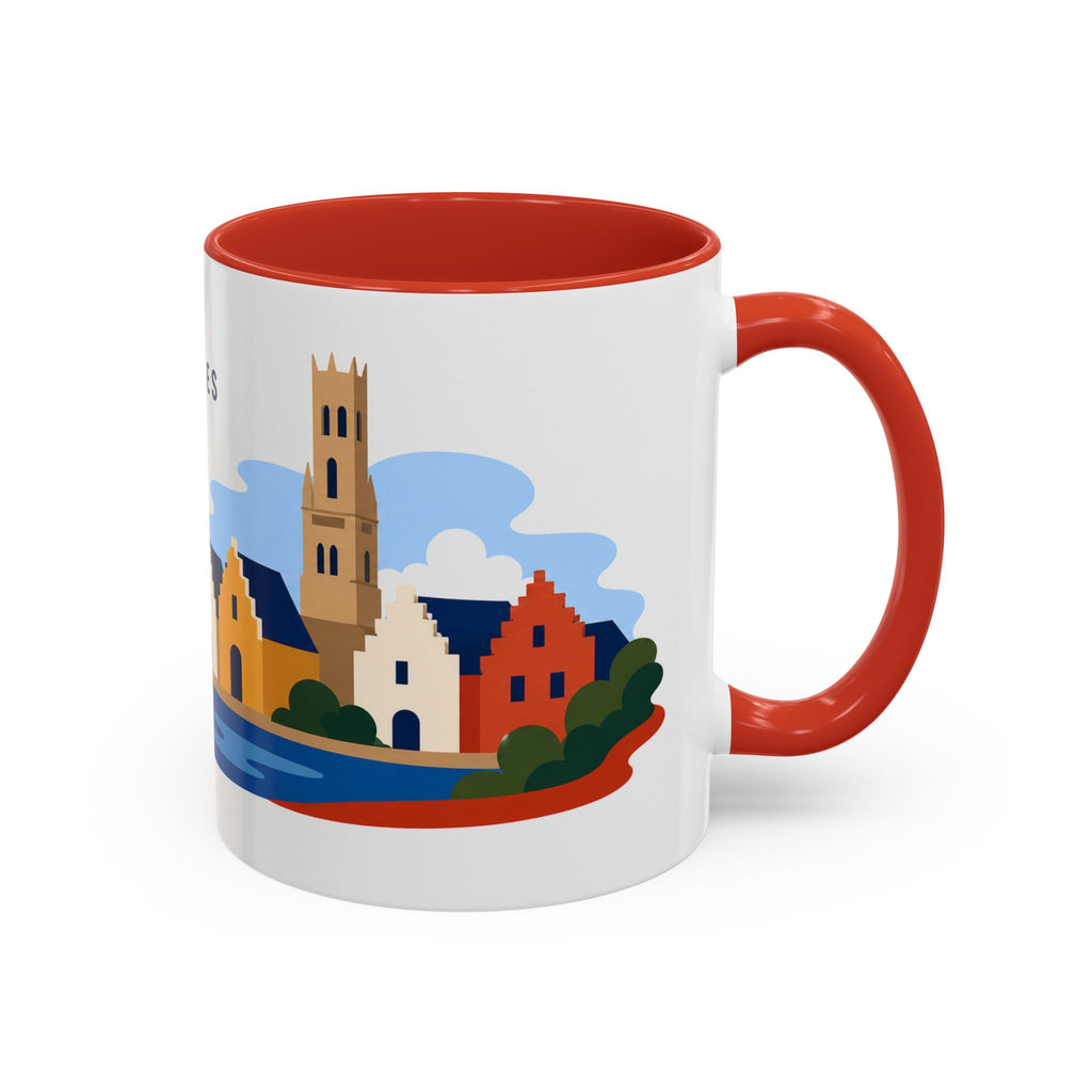 Bruges Coffee Mug | Travel Destination Souvenir Gift | Accent Color Ceramic 11oz 15oz