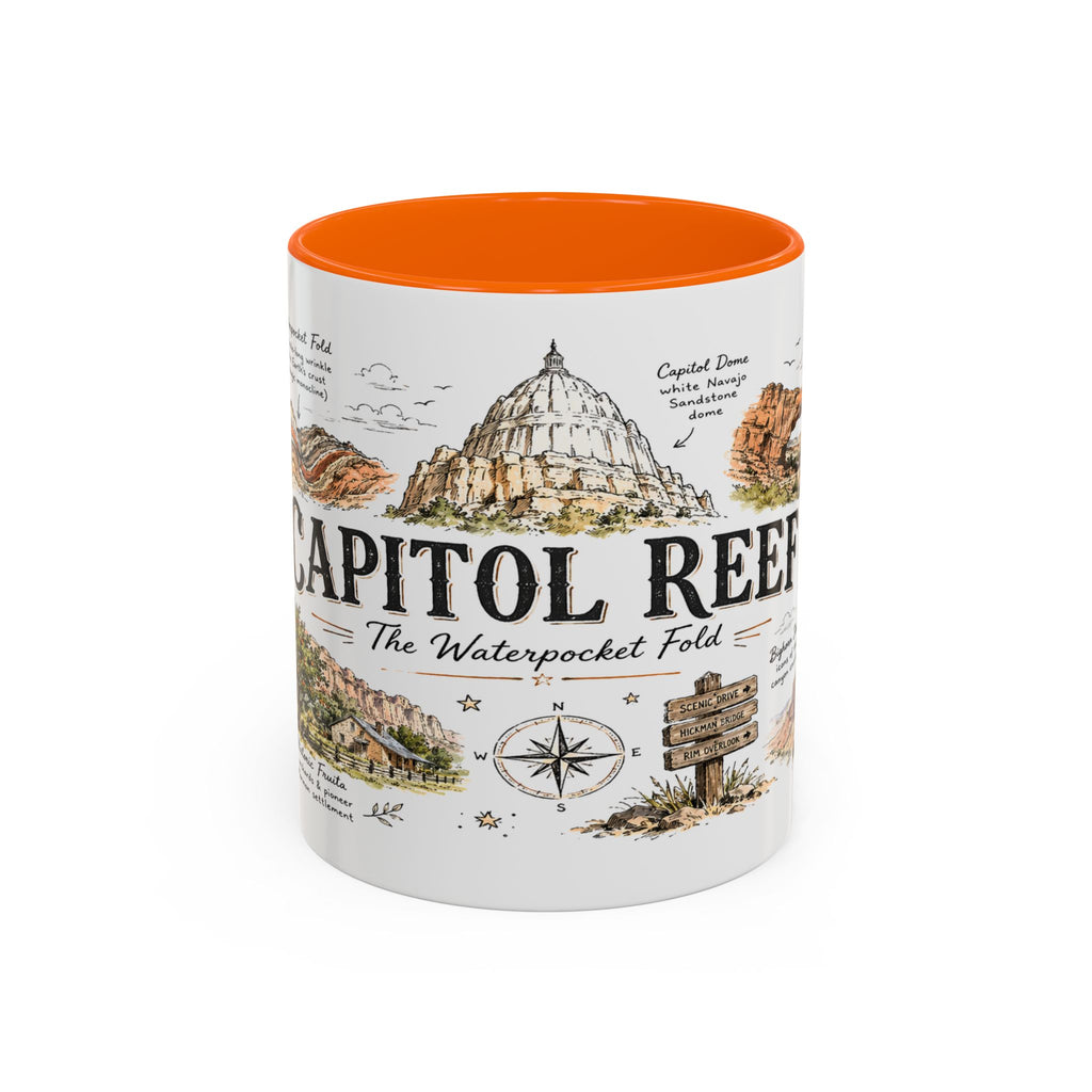 Capitol Reef National Park Coffee Mug | Utah Sandstone Canyon Hiking Gift | Accent Color Ceramic 11oz 15oz