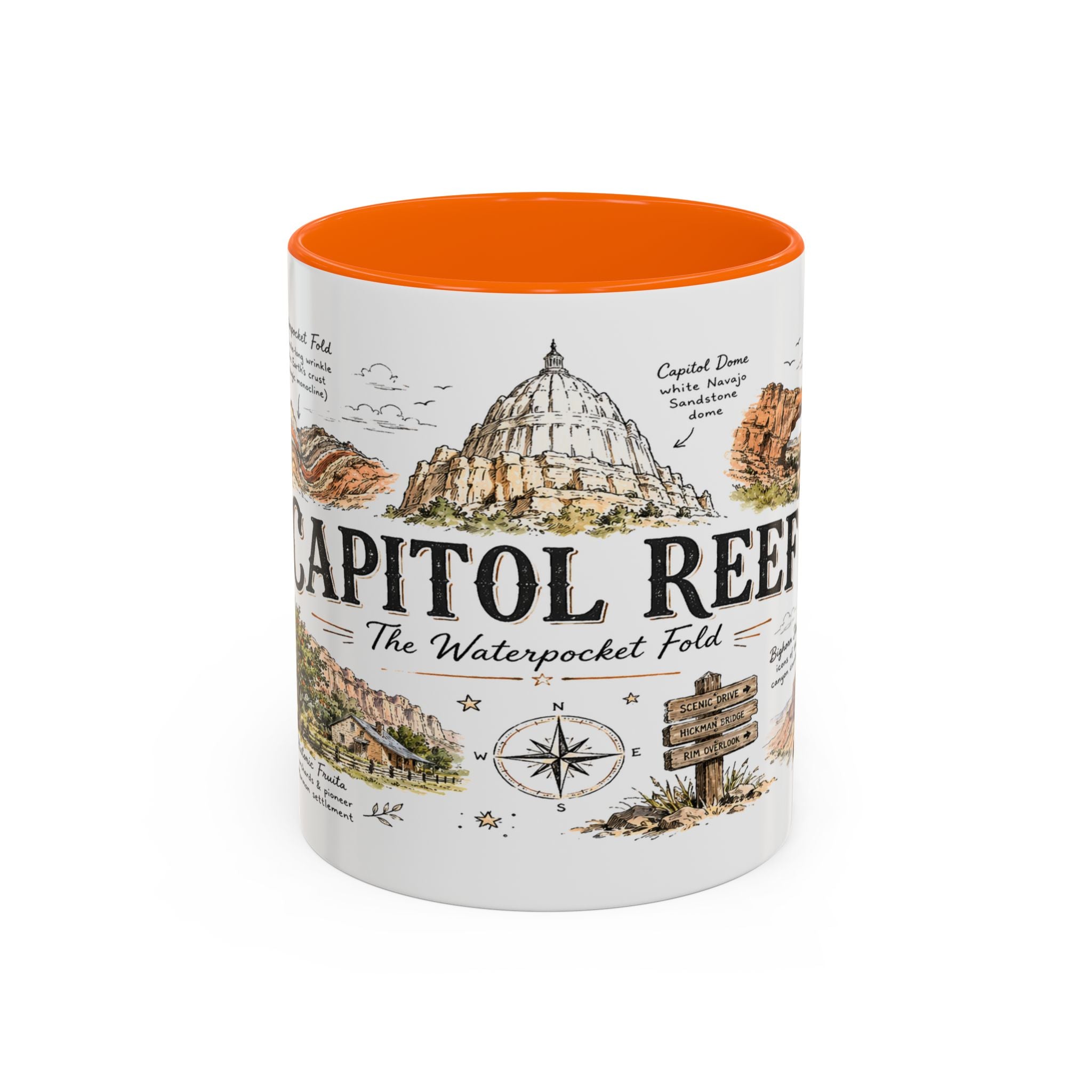 Capitol Reef National Park Coffee Mug | Utah Sandstone Canyon Hiking Gift | Accent Color Ceramic 11oz 15oz