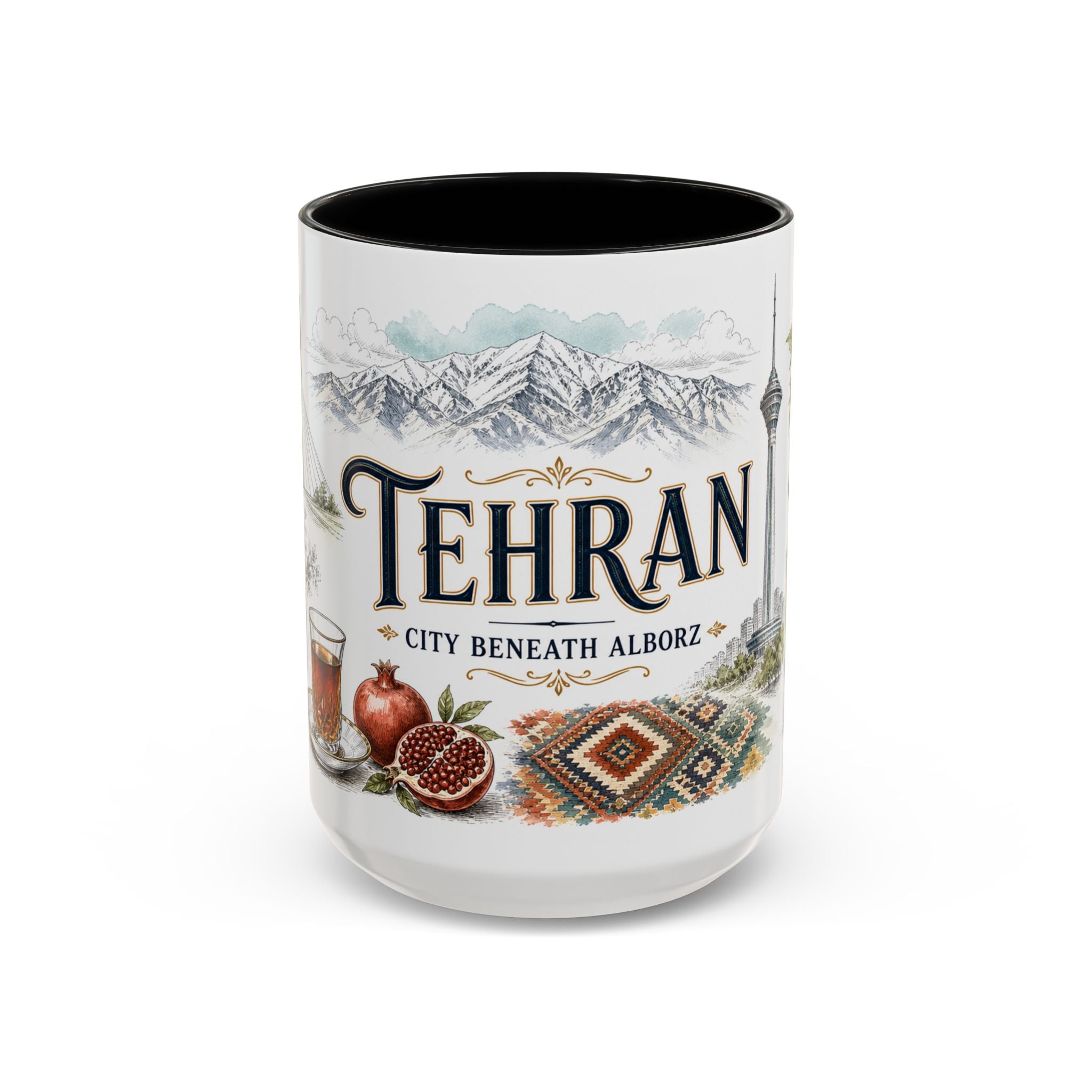 Tehran Coffee Mug | Iran Travel Souvenir | Vintage Illustrated City Gift | 11 oz 15 oz Accent Mug