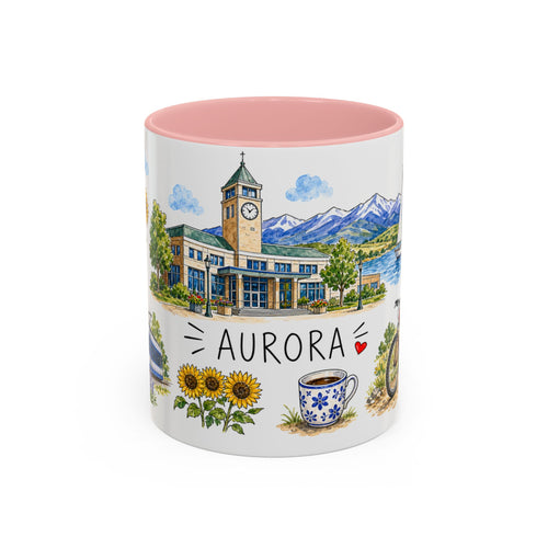Aurora Illustrated Travel Mug | City Souvenir Accent Coffee Mug | 11oz 15oz Ceramic Cup