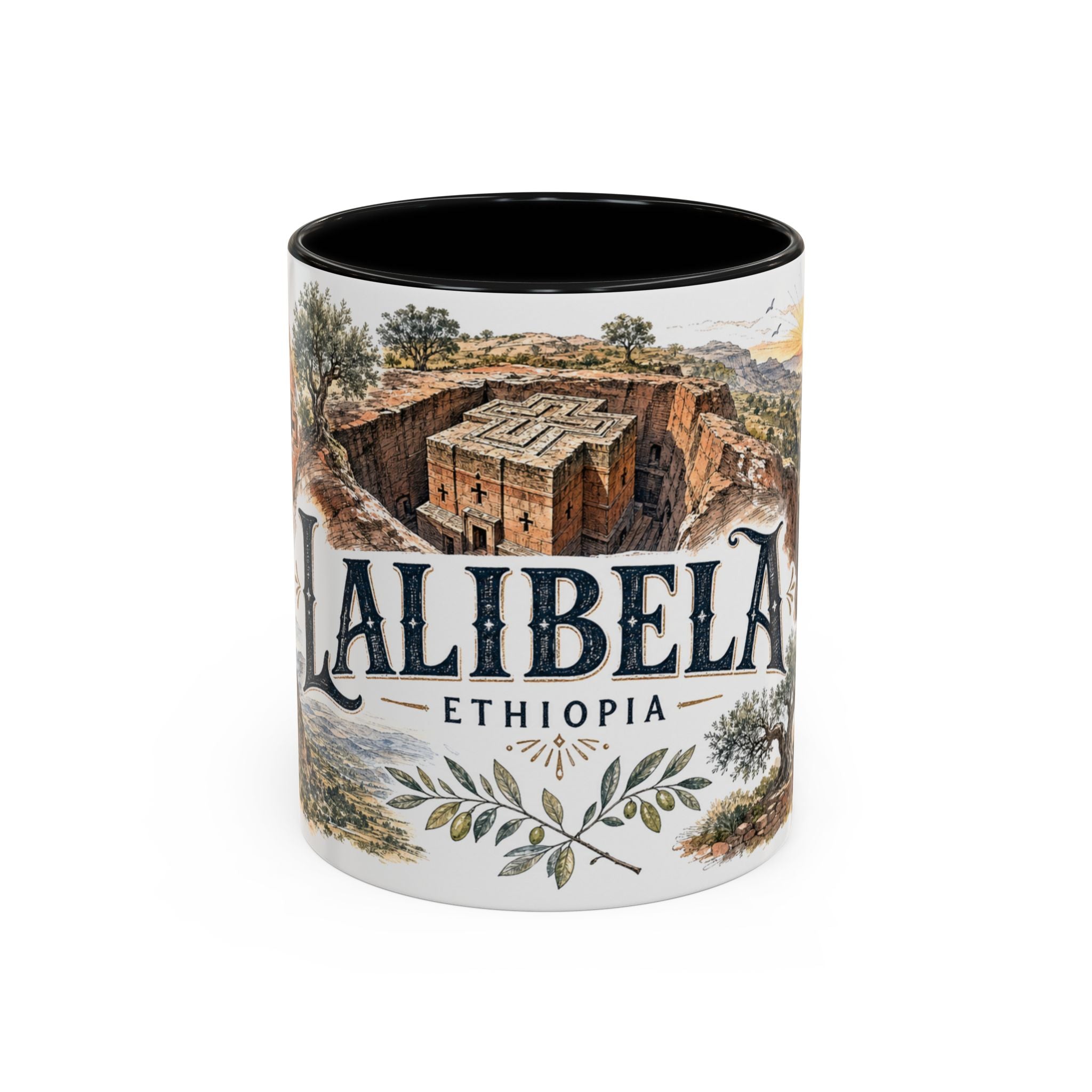Lalibela Mug, Ethiopia Travel Souvenir, Bucket List Gift, Accent Ceramic Coffee Mug 11oz 15oz