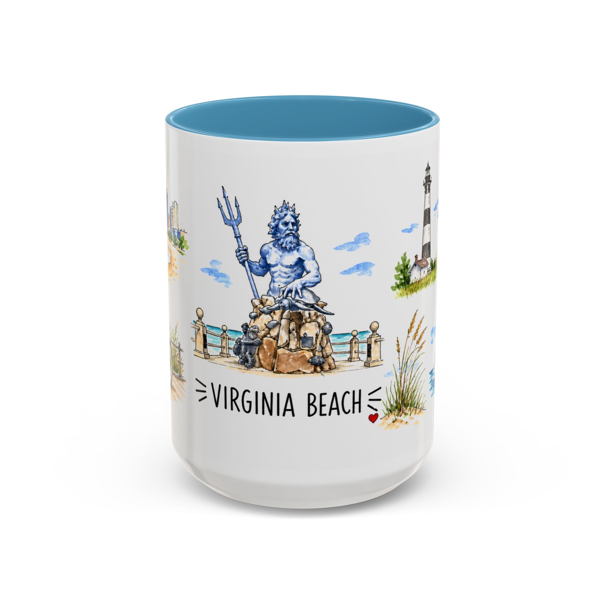 Virginia Beach Illustrated Travel Mug | City Souvenir Accent Coffee Mug | 11oz 15oz Ceramic Cup