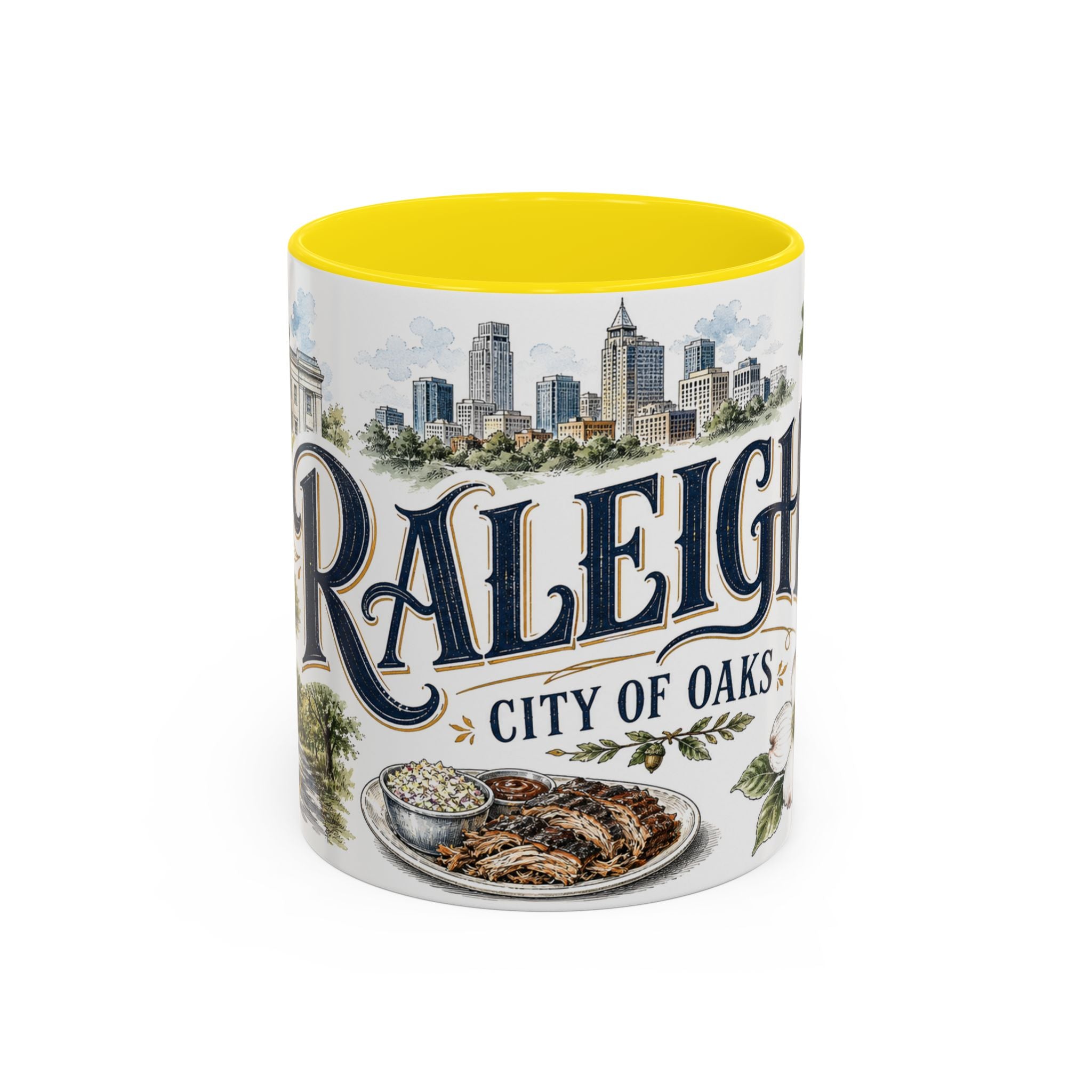 Raleigh Coffee Mug | United States Travel Souvenir | Vintage Illustrated City Gift | 11 oz 15 oz Accent Mug