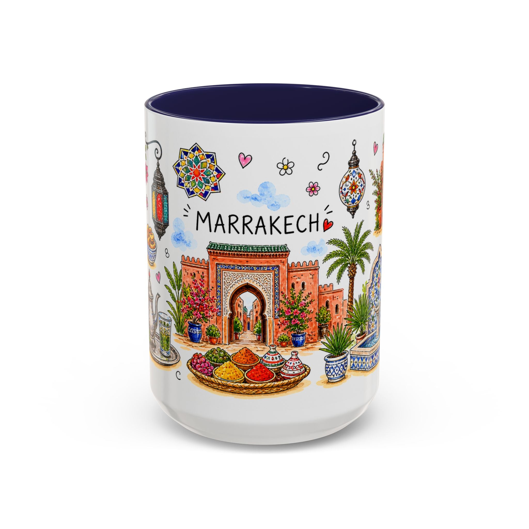 Marrakech Illustrated Travel Mug | City Souvenir Accent Coffee Mug | 11oz 15oz Ceramic Cup