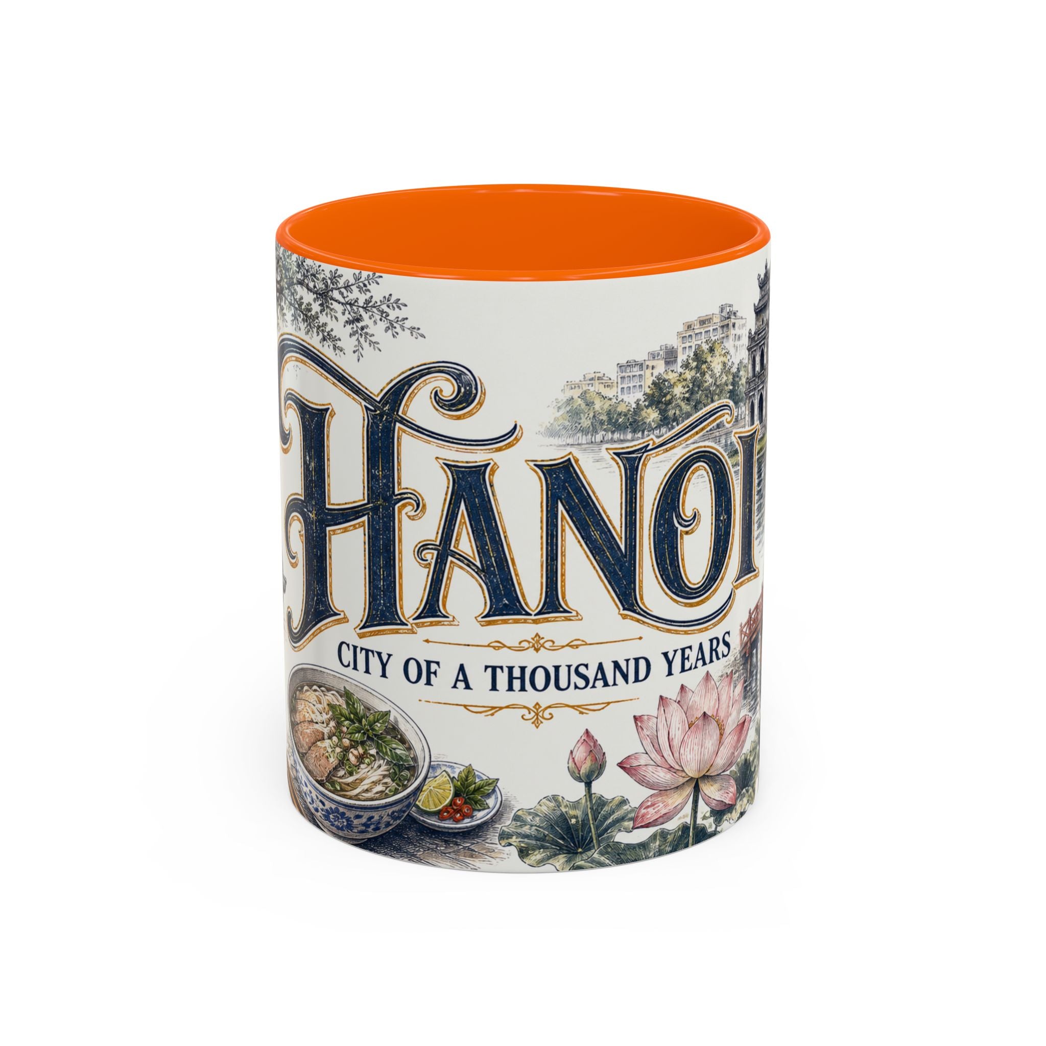Hanoi Coffee Mug | Vietnam Travel Souvenir | Vintage Illustrated City Gift | 11 oz 15 oz Accent Mug