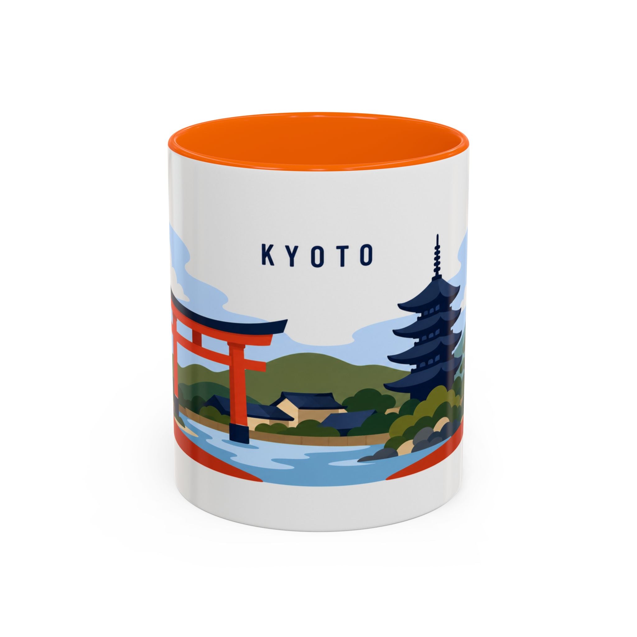 Kyoto Coffee Mug | Travel Destination Souvenir Gift | Accent Color Ceramic 11oz 15oz