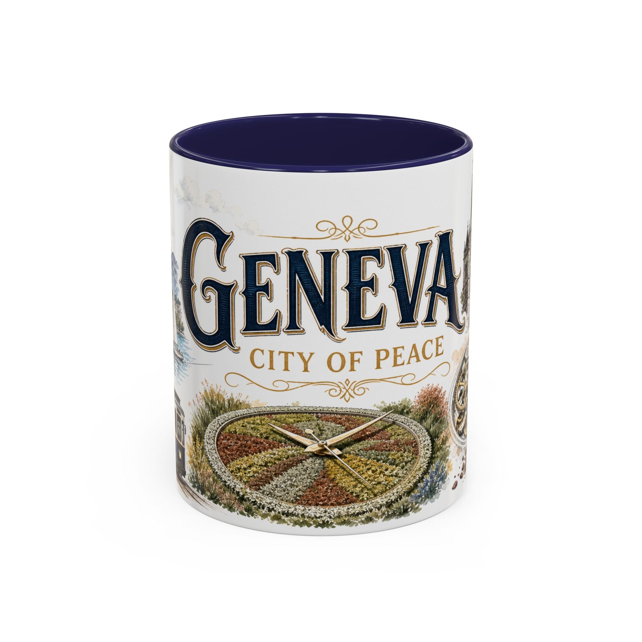 Geneva Coffee Mug | Switzerland Travel Souvenir | Vintage Illustrated City Gift | 11 oz 15 oz Accent Mug