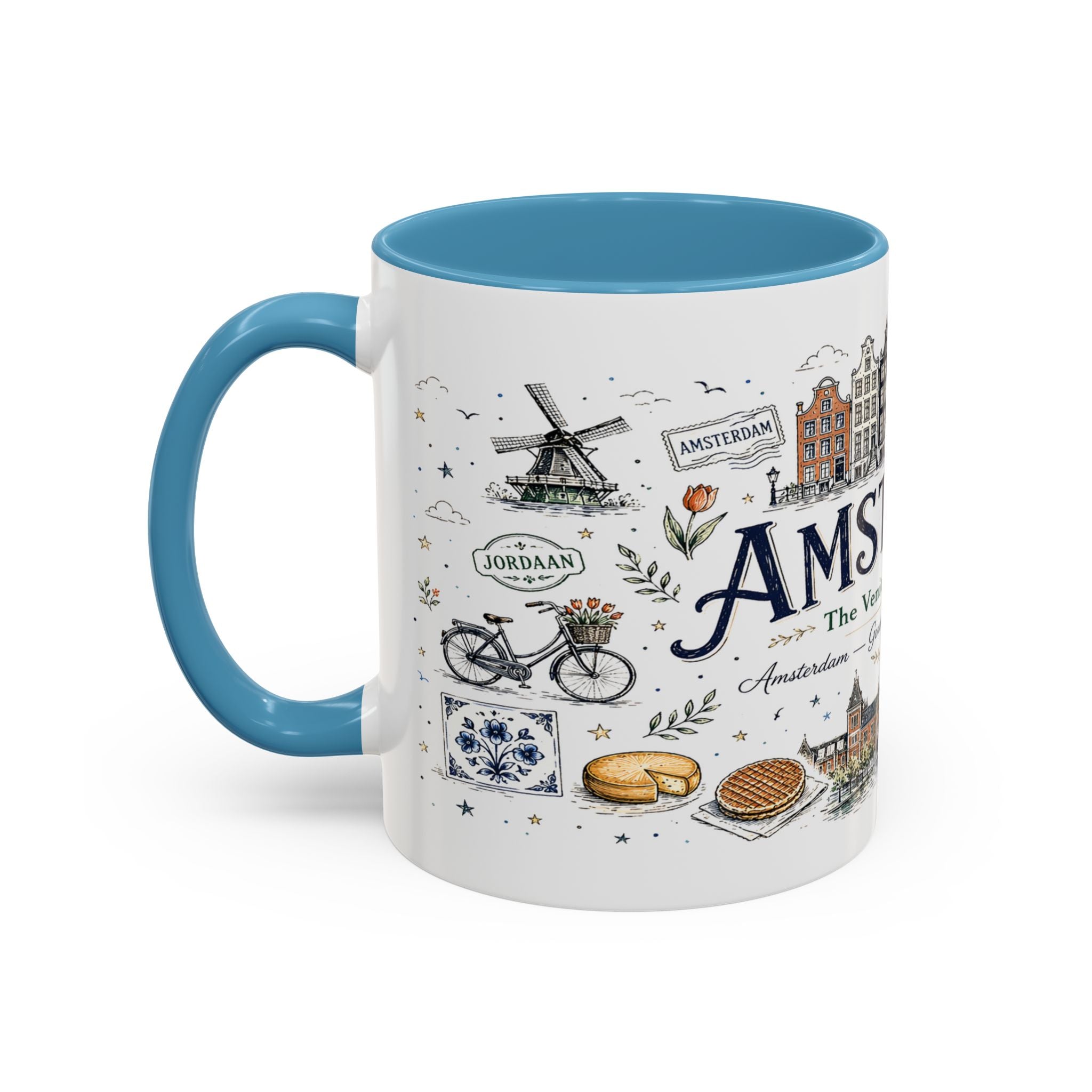 Amsterdam Coffee Mug | Netherlands Souvenir Travel Gift | Accent Color Ceramic 11oz 15oz