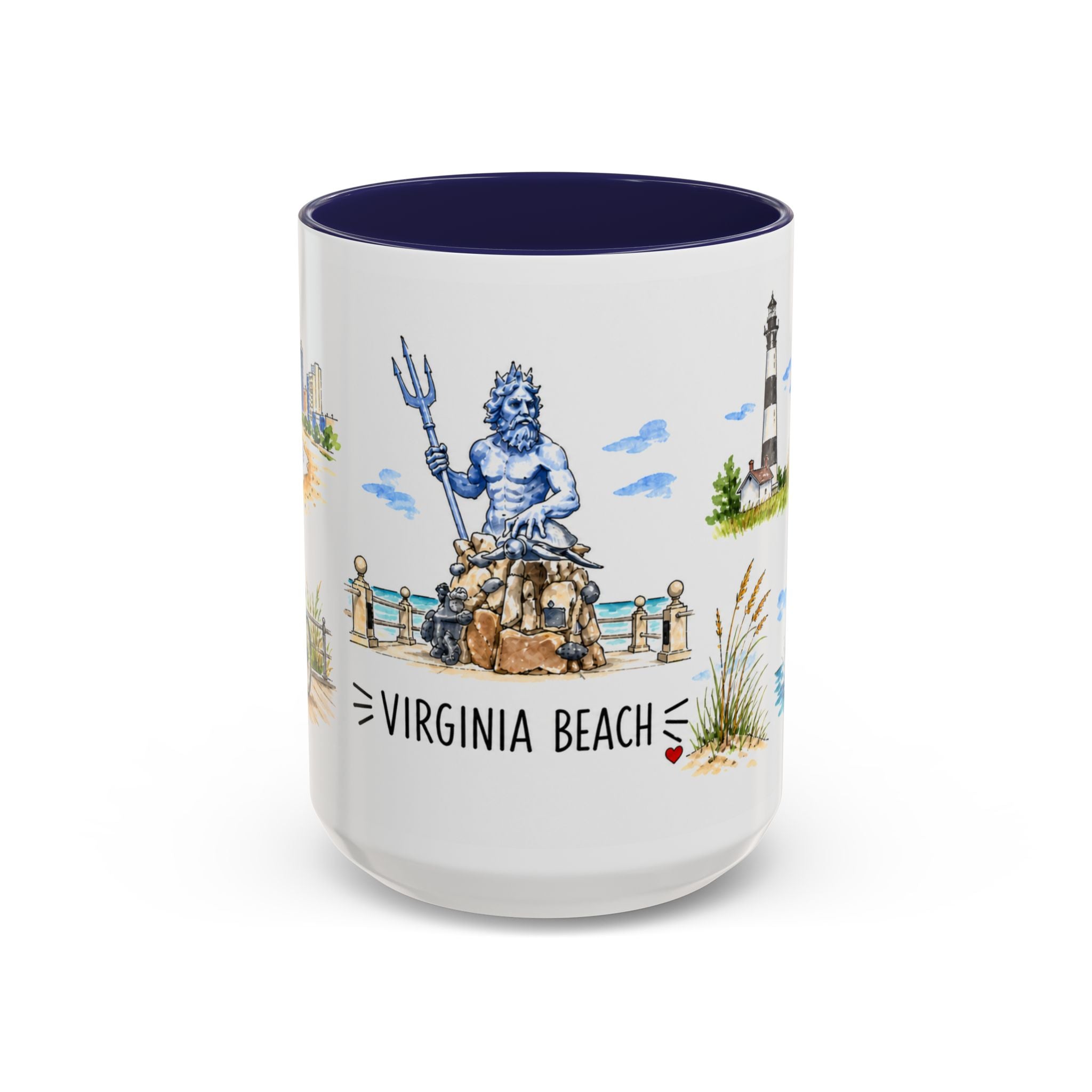 Virginia Beach Illustrated Travel Mug | City Souvenir Accent Coffee Mug | 11oz 15oz Ceramic Cup
