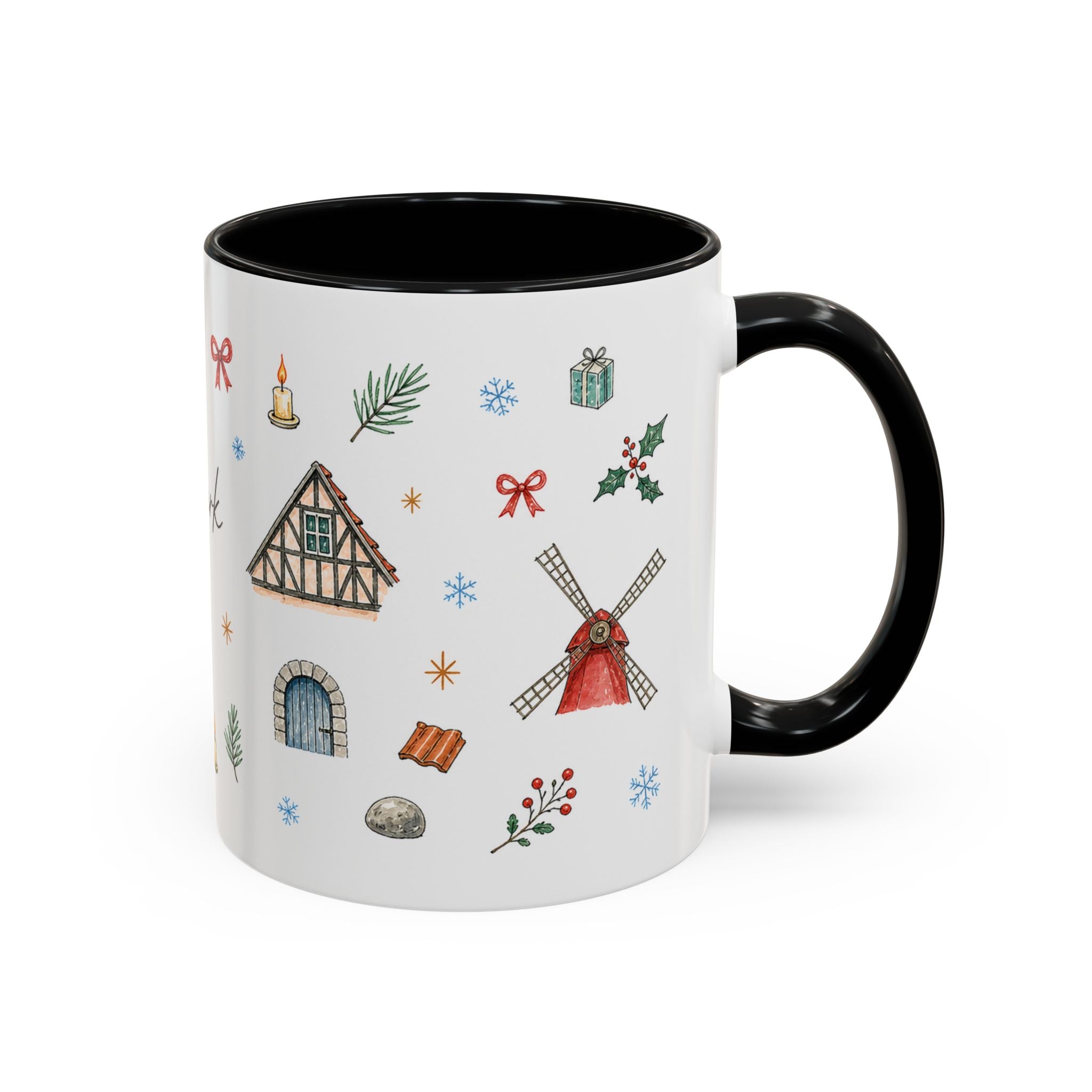 Denmark Christmas Mug | Watercolor Travel Souvenir | Holiday Gift | Accent Ceramic Coffee Cup 11oz 15oz