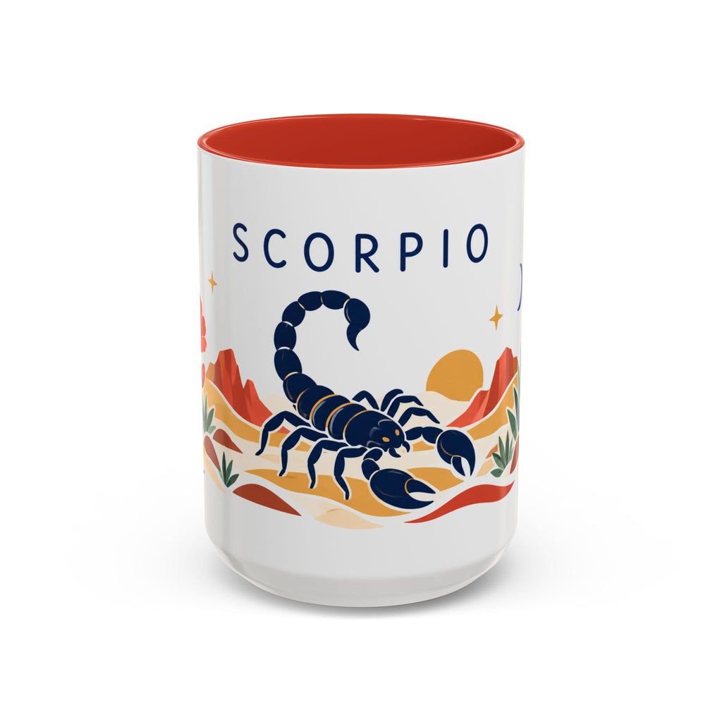 Scorpio Zodiac Coffee Mug | Scorpion and Desert Design | Astrology Birthday Gift | 11 oz 15 oz Ceramic Accent Mug