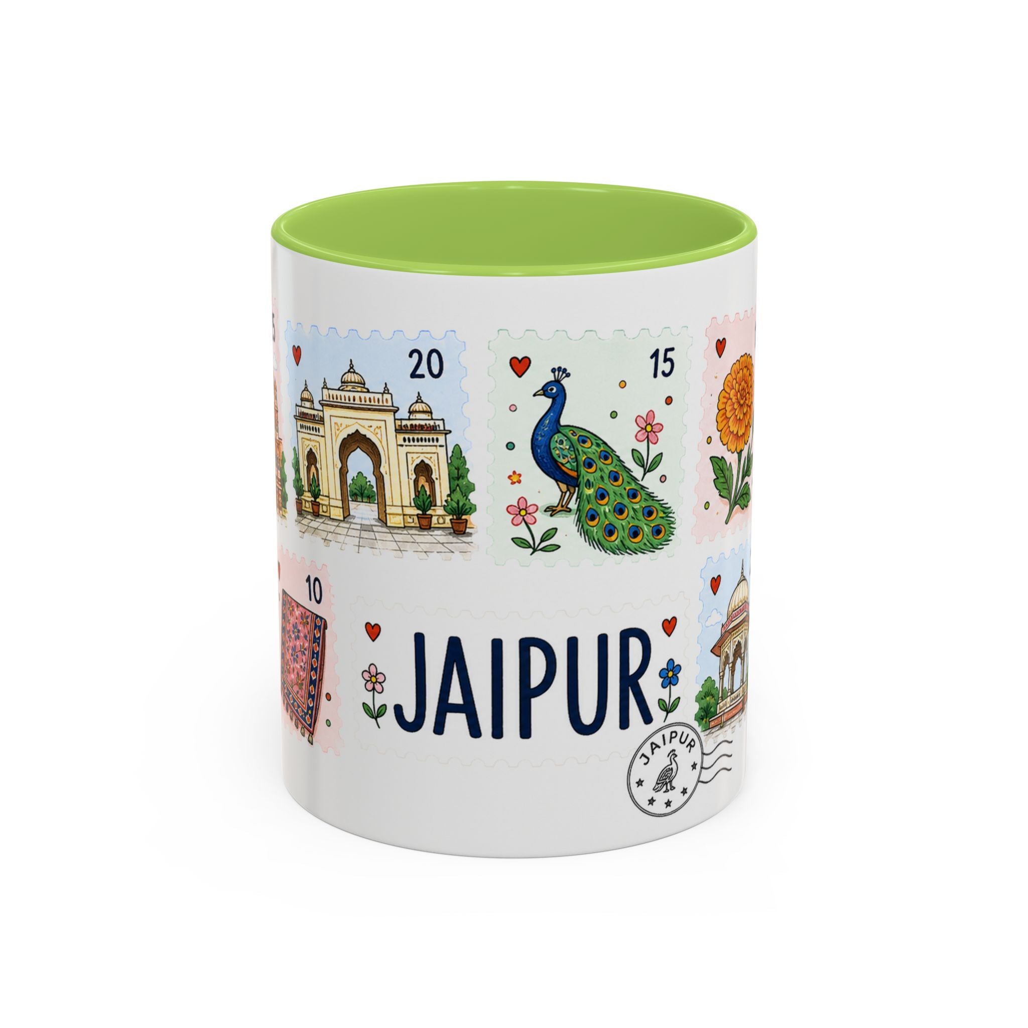 Jaipur Coffee Mug | Postage Stamp Collage Mug | Travel Souvenir Accent Cup 11oz 15oz