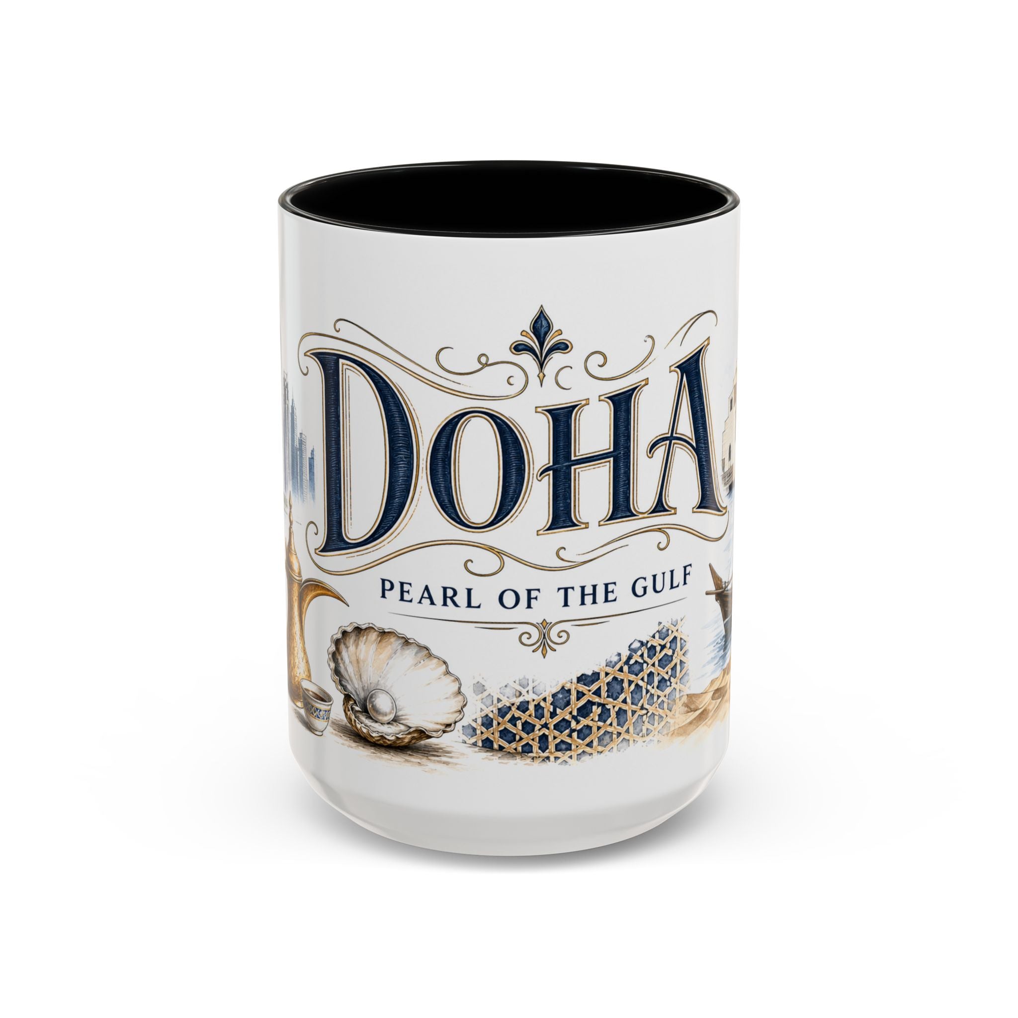 Doha Coffee Mug | Qatar Travel Souvenir | Vintage Illustrated City Gift | 11 oz 15 oz Accent Mug