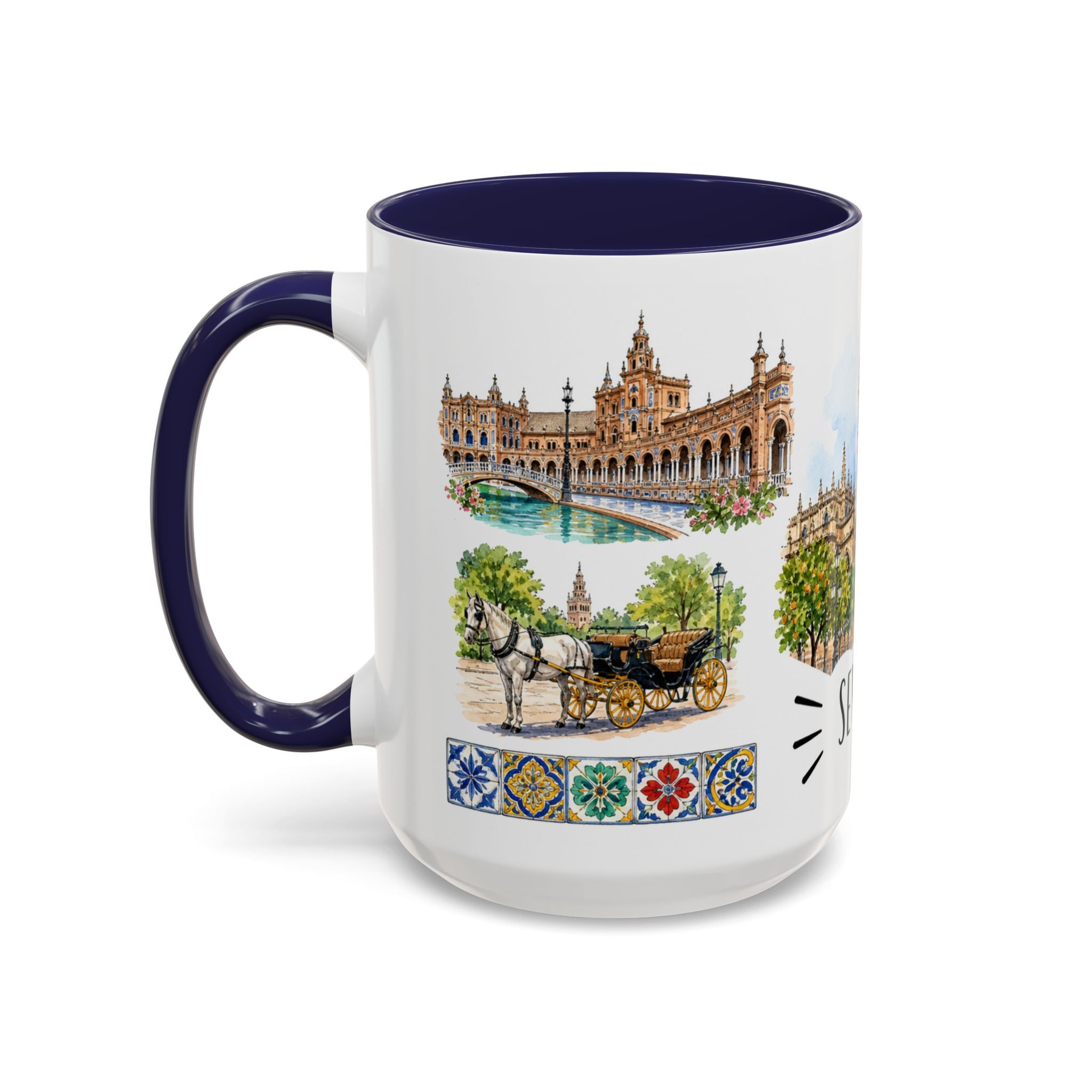 Seville Illustrated Travel Mug | City Souvenir Accent Coffee Mug | 11oz 15oz Ceramic Cup