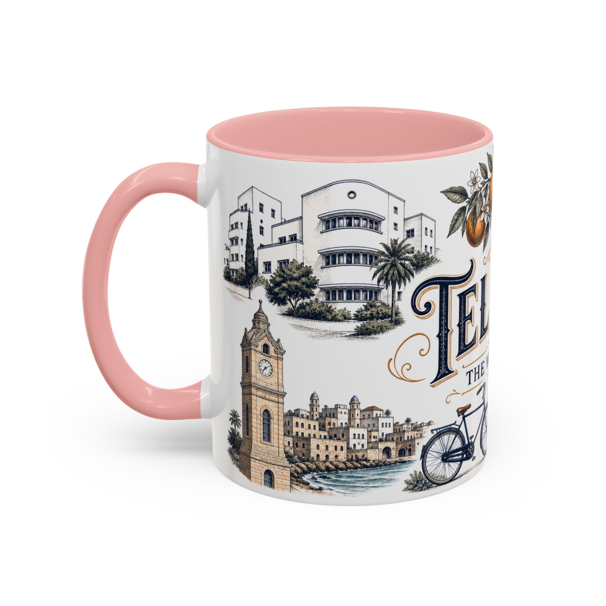 Tel Aviv Coffee Mug | Israel Travel Souvenir | Vintage Illustrated City Gift | 11 oz 15 oz Accent Mug