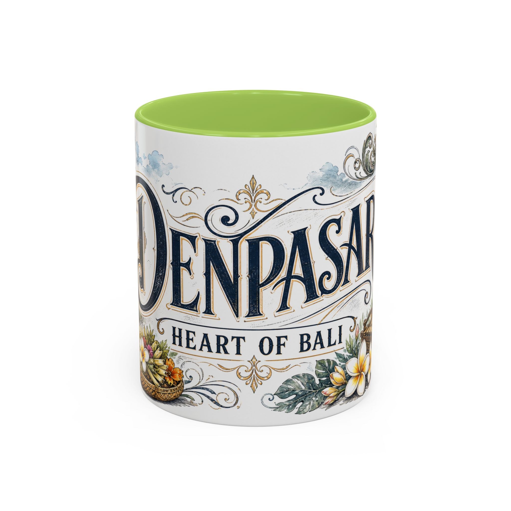 Denpasar Coffee Mug | Indonesia Travel Souvenir | Vintage Illustrated City Gift | 11 oz 15 oz Accent Mug