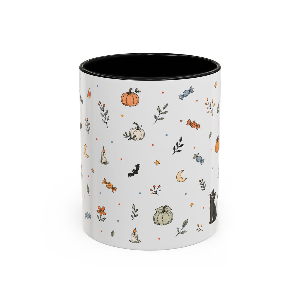 Halloween Party Mug | Ghost Black Cat Candy Watercolor Gift | Accent Cup 11oz 15oz