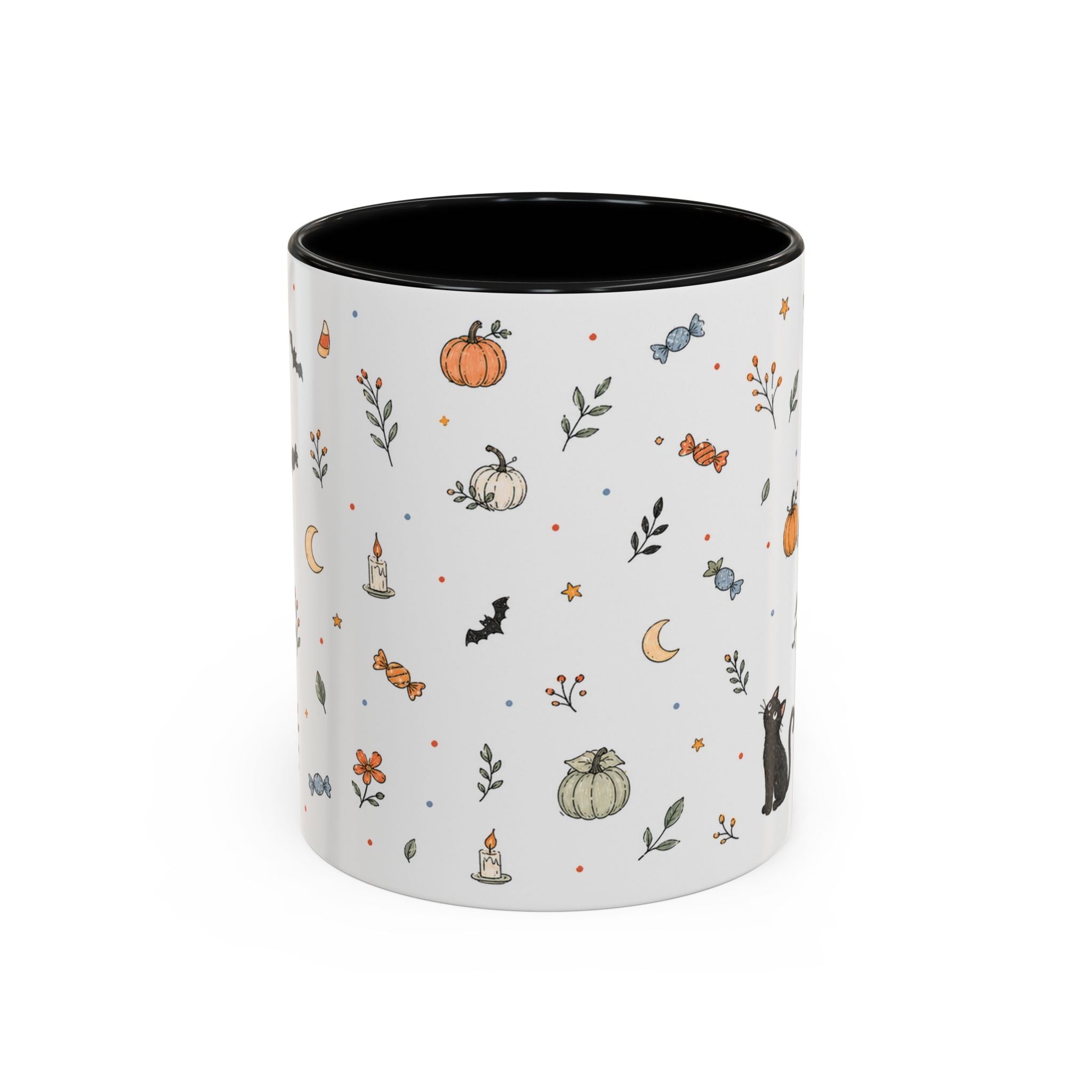Halloween Party Mug | Ghost Black Cat Candy Watercolor Gift | Accent Cup 11oz 15oz