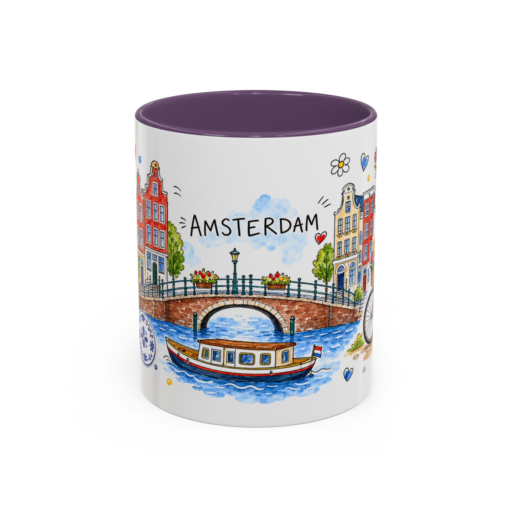 Amsterdam Travel Mug | European City Souvenir Accent Coffee Mug | 11oz 15oz Ceramic Cup