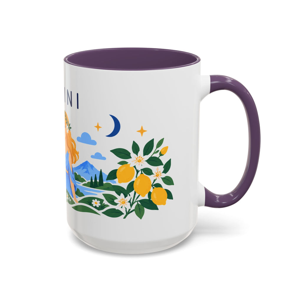 Gemini Zodiac Coffee Mug | Twins and Floral Design | Astrology Birthday Gift | 11 oz 15 oz Ceramic Accent Mug