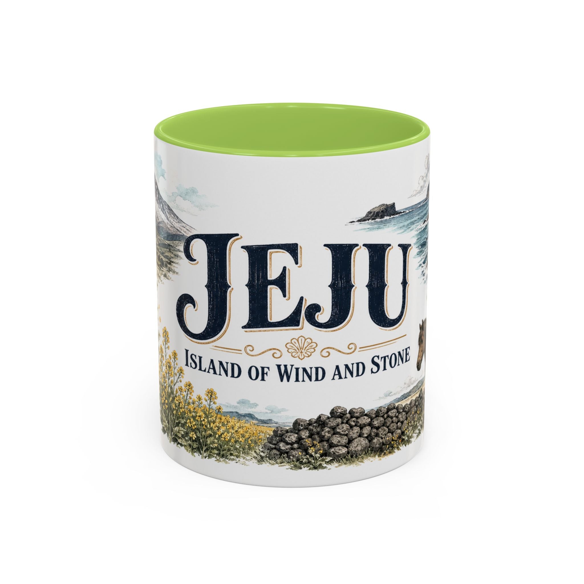 Jeju Coffee Mug | South Korea Travel Souvenir | Vintage Illustrated City Gift | 11 oz 15 oz Accent Mug
