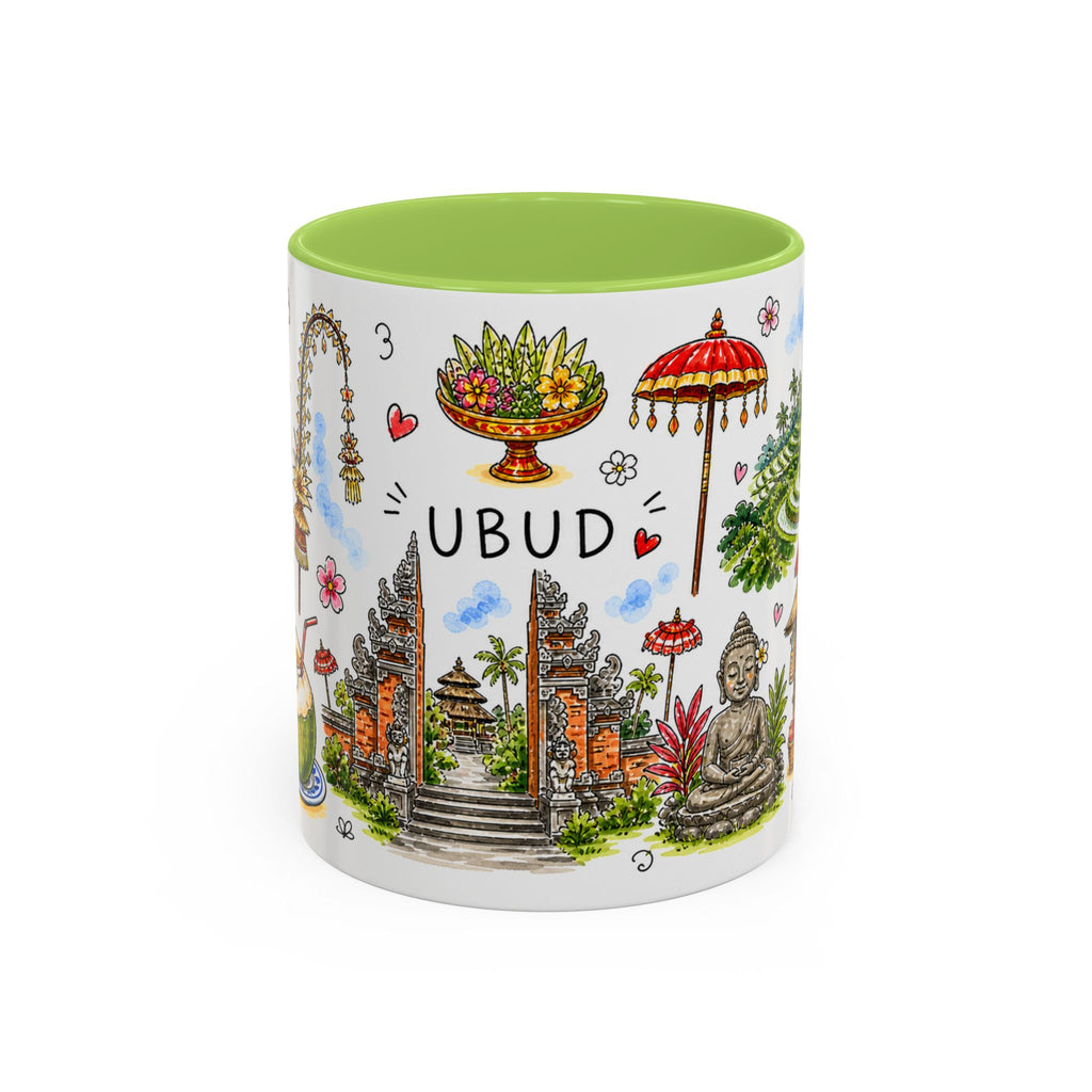 Ubud Illustrated Travel Mug | City Souvenir Accent Coffee Mug | 11oz 15oz Ceramic Cup