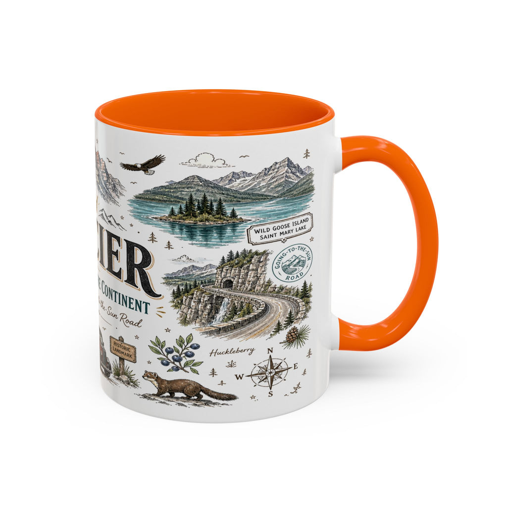 Glacier Coffee Mug | National Park Hiking Montana Gift | Accent Color Ceramic 11oz 15oz