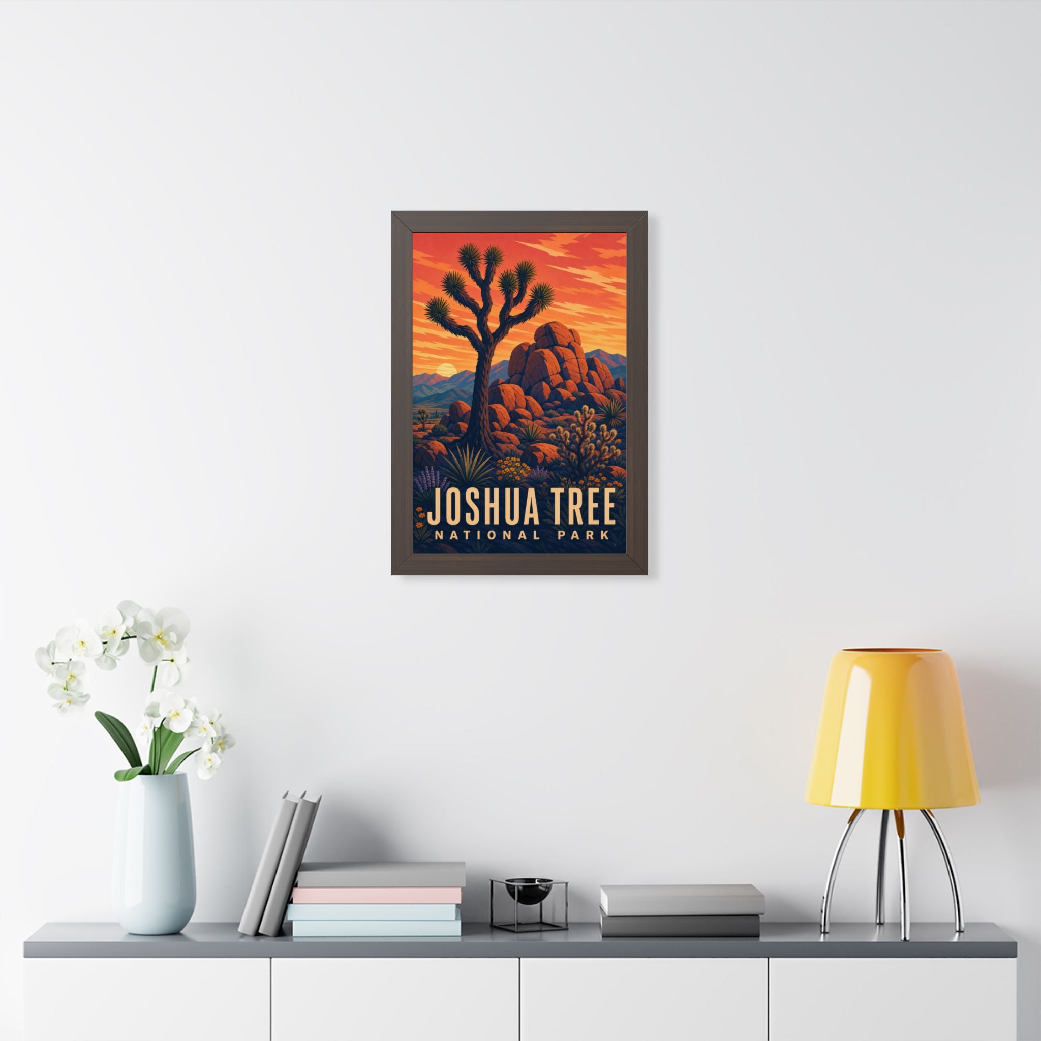 Joshua Tree National Park Framed Poster | Vintage Travel Wall Art | Black Walnut White Frame | 16x24 20x30