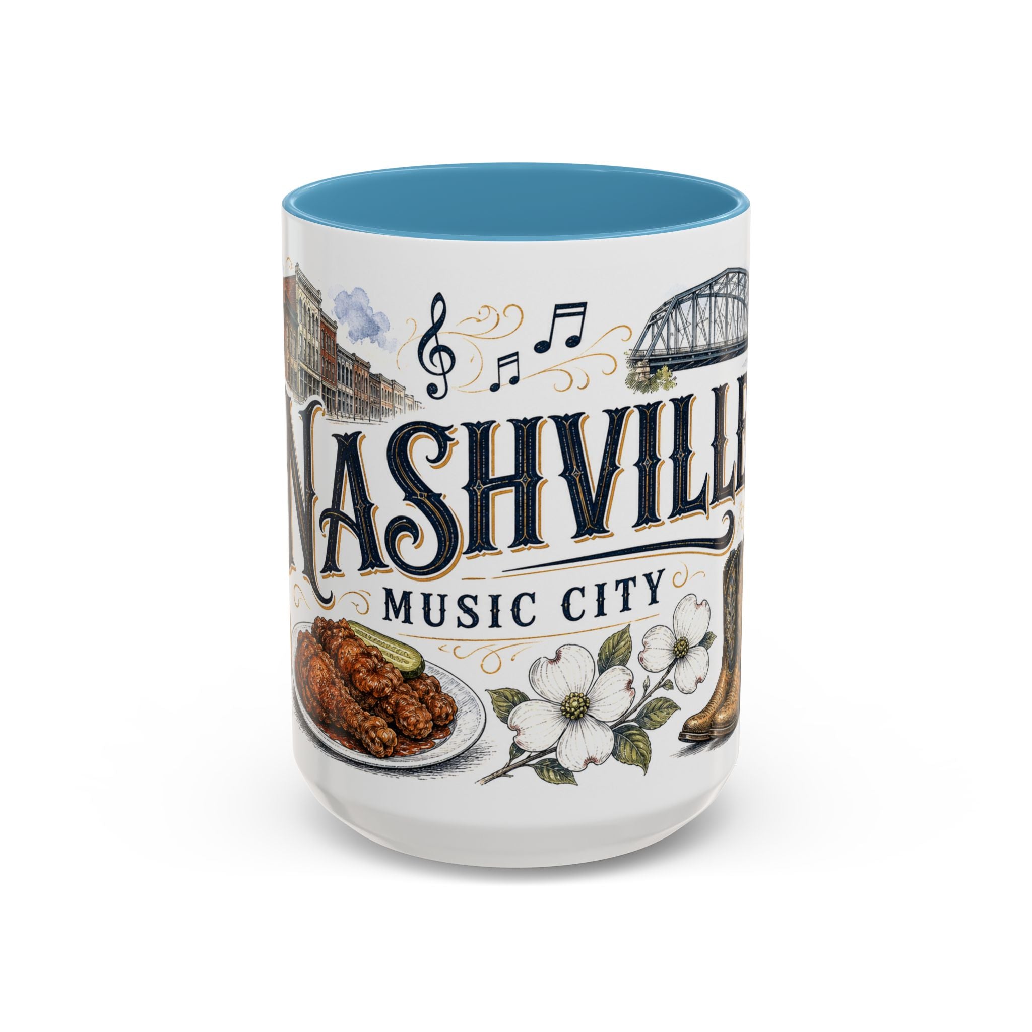 Nashville Coffee Mug | United States Travel Souvenir | Vintage Illustrated City Gift | 11 oz 15 oz Accent Mug