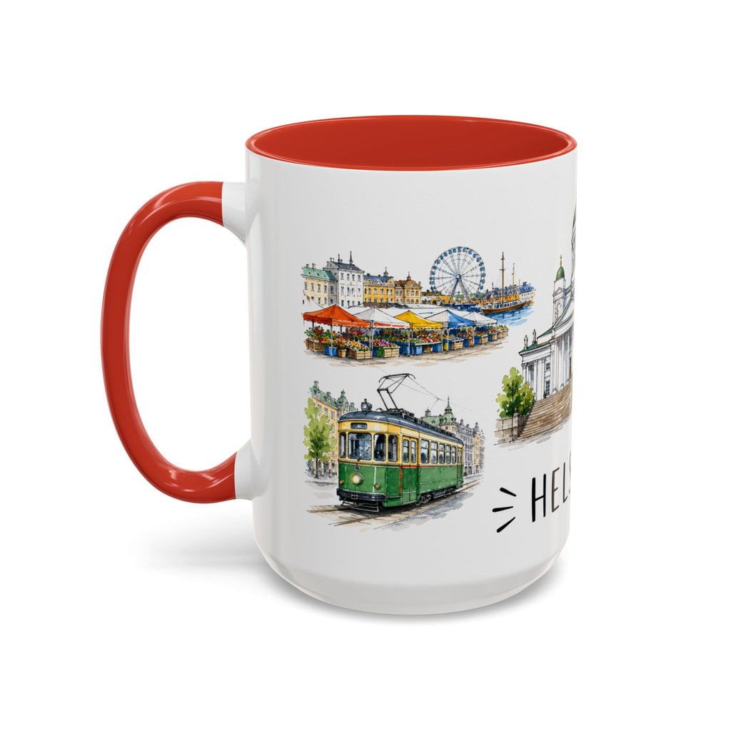 Helsinki Illustrated Travel Mug | City Souvenir Accent Coffee Mug | 11oz 15oz Ceramic Cup