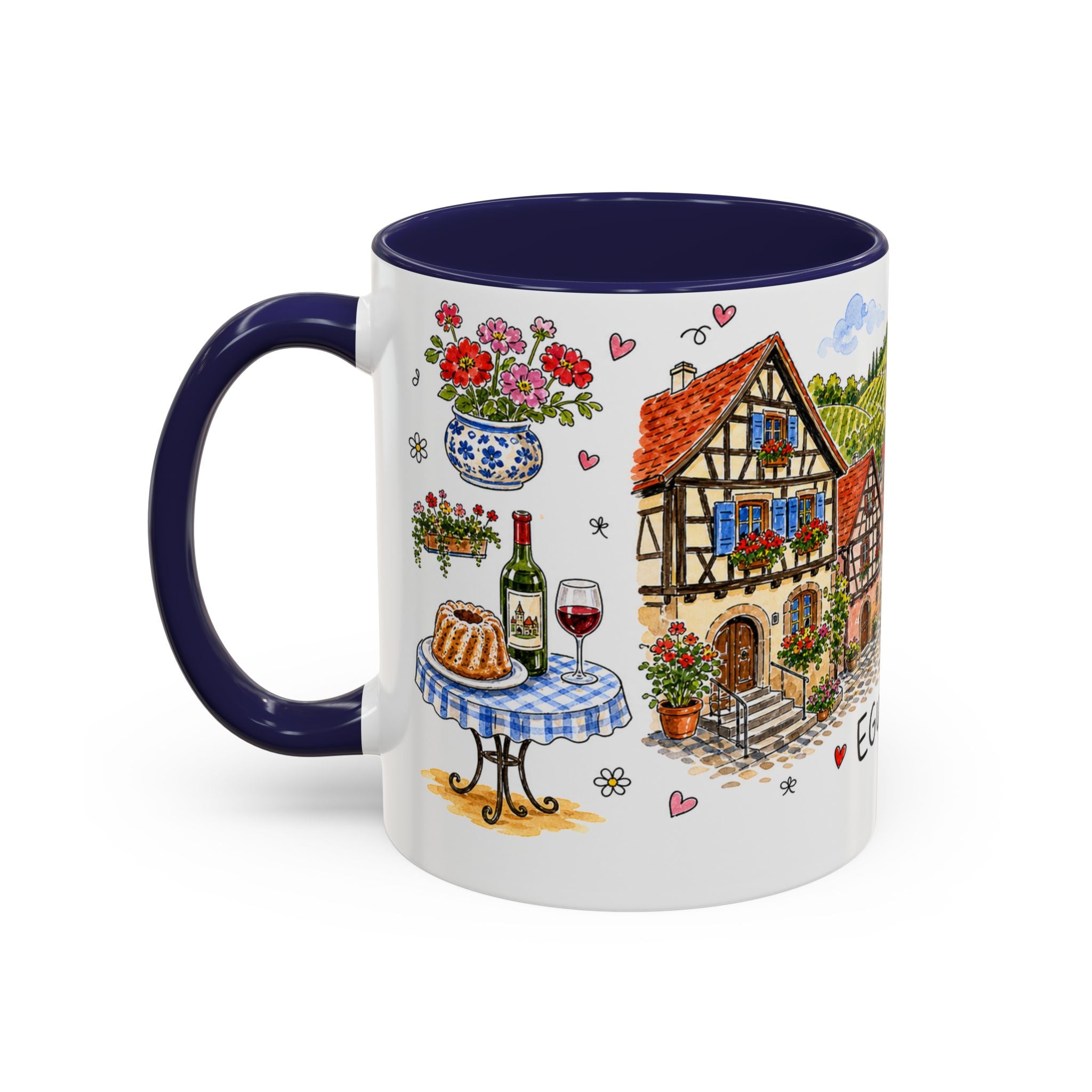 Eguisheim Illustrated Travel Mug | Alsace France Souvenir Accent Coffee Mug | 11oz 15oz Ceramic Cup