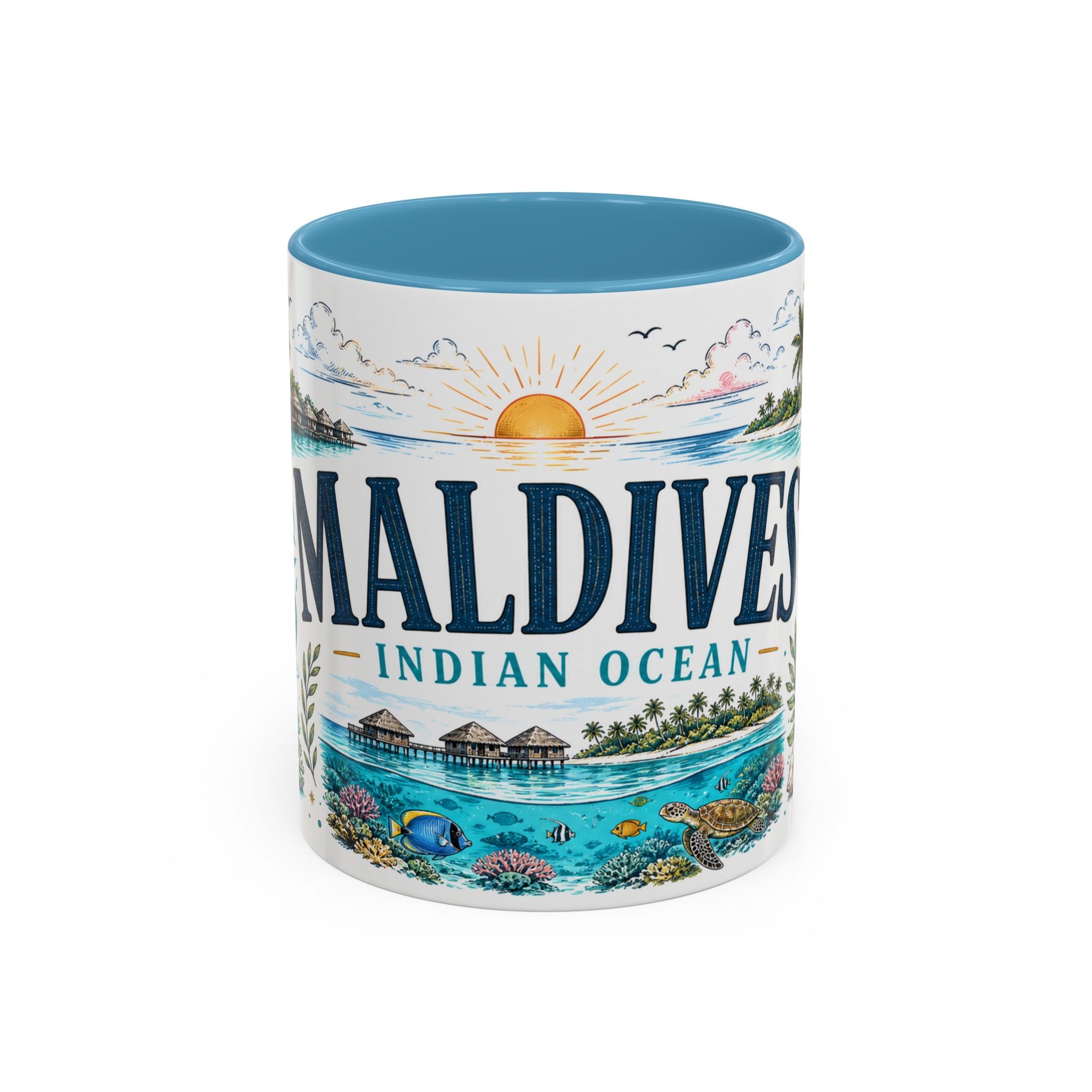 Maldives Coffee Mug | Travel Destination Souvenir Gift | Accent Color Ceramic 11oz 15oz