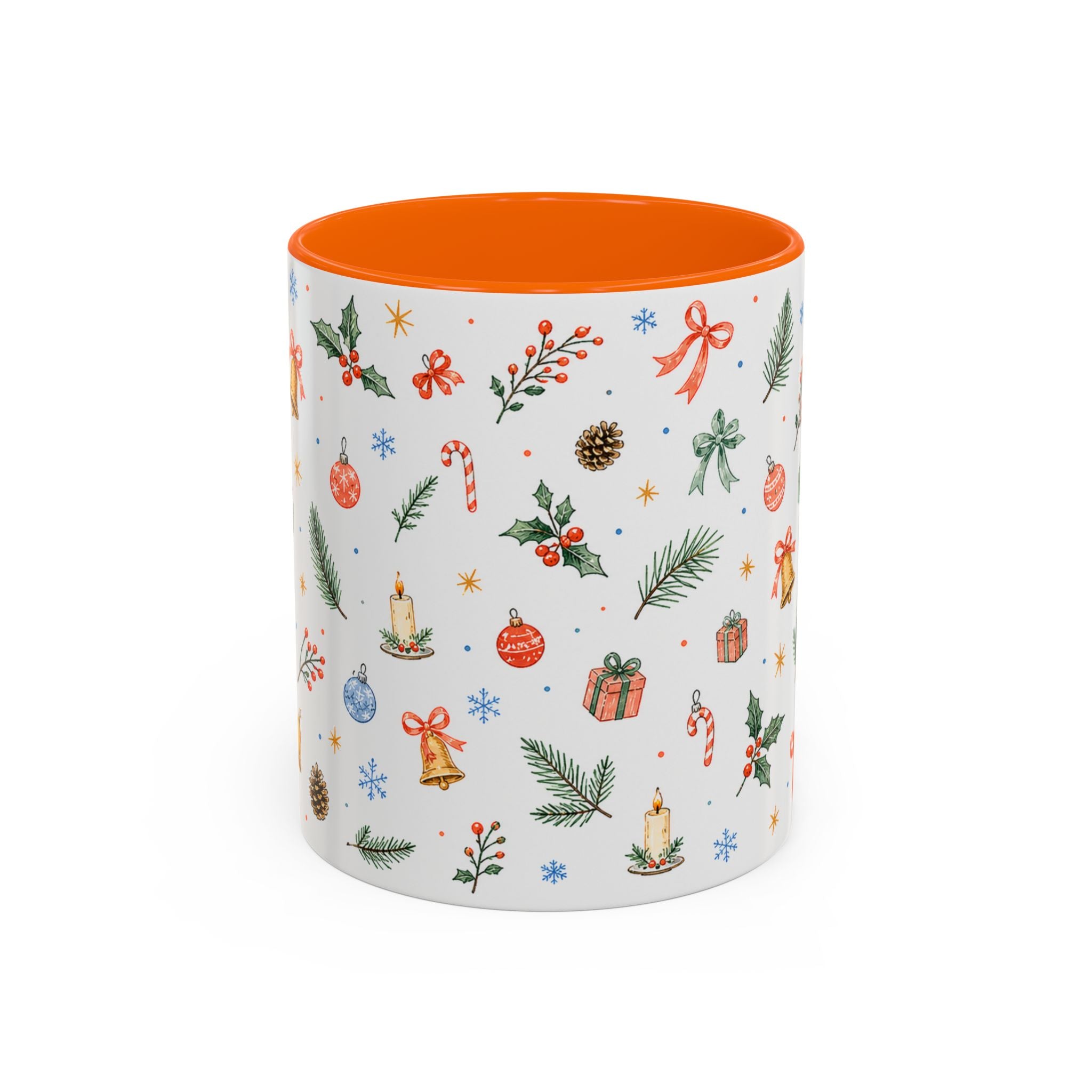 Christmas Bell Mug | Ribbon Gift Watercolor Holiday Cup | Accent Coffee Mug 11oz 15oz