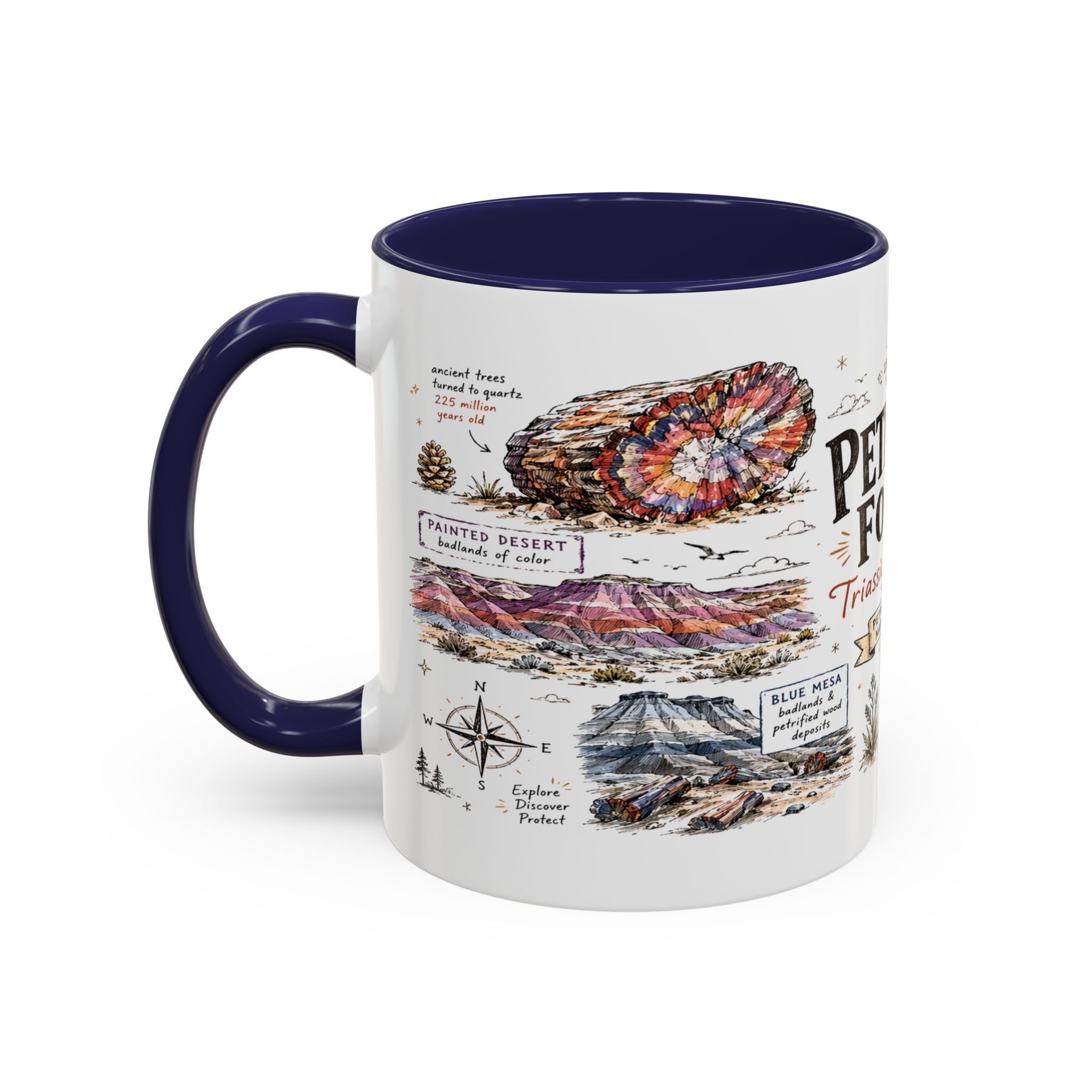 Petrified Forest National Park Coffee Mug | Arizona Painted Desert Fossil Gift | Accent Color Ceramic 11oz 15oz