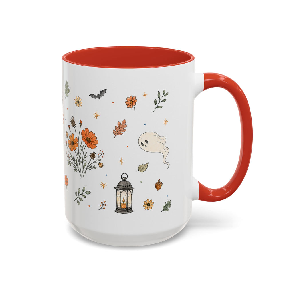 Floral Pumpkin Halloween Mug | Friendly Ghost Watercolor Gift | Accent Cup 11oz 15oz