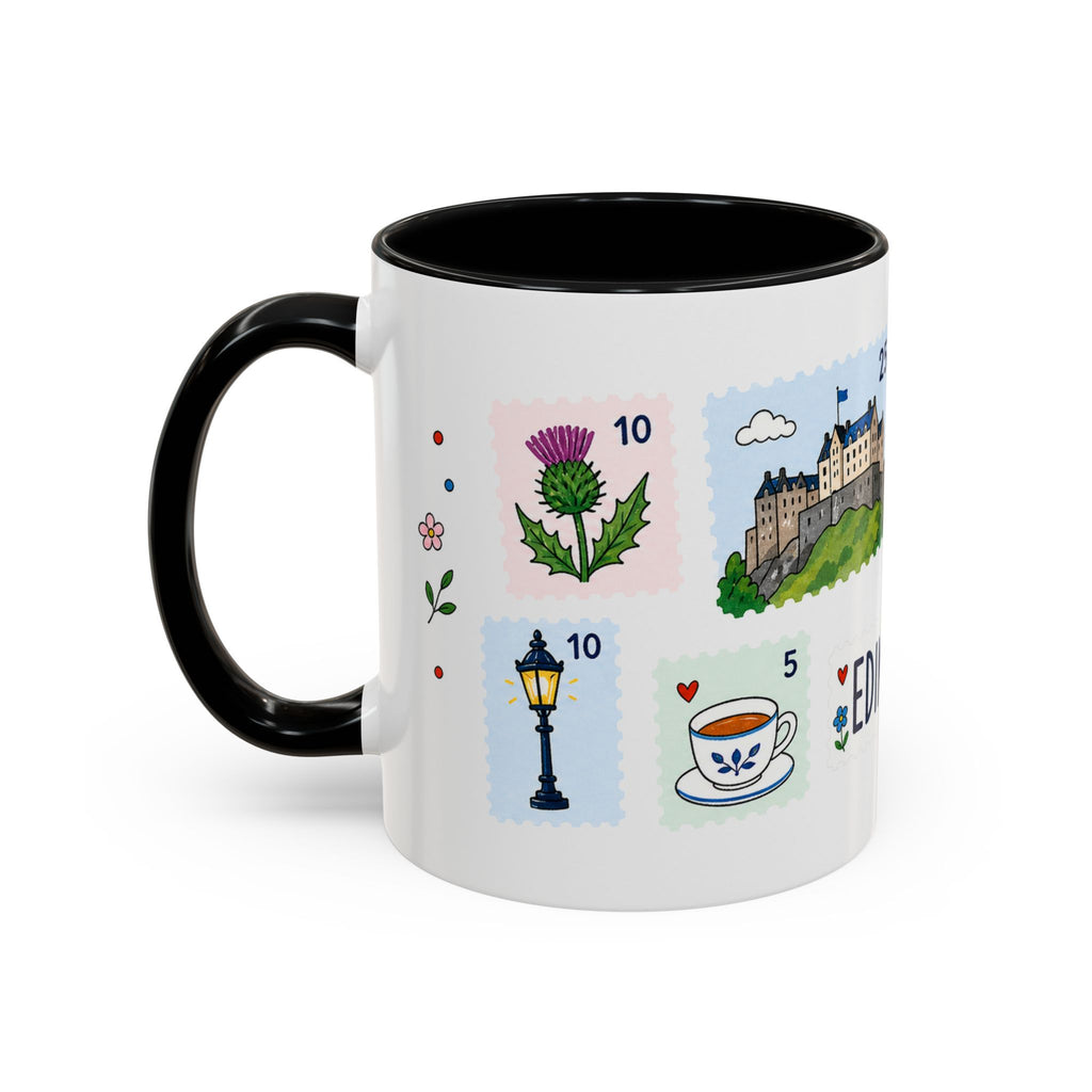 Edinburgh Coffee Mug | Postage Stamp Collage Mug | Travel Souvenir Accent Cup 11oz 15oz