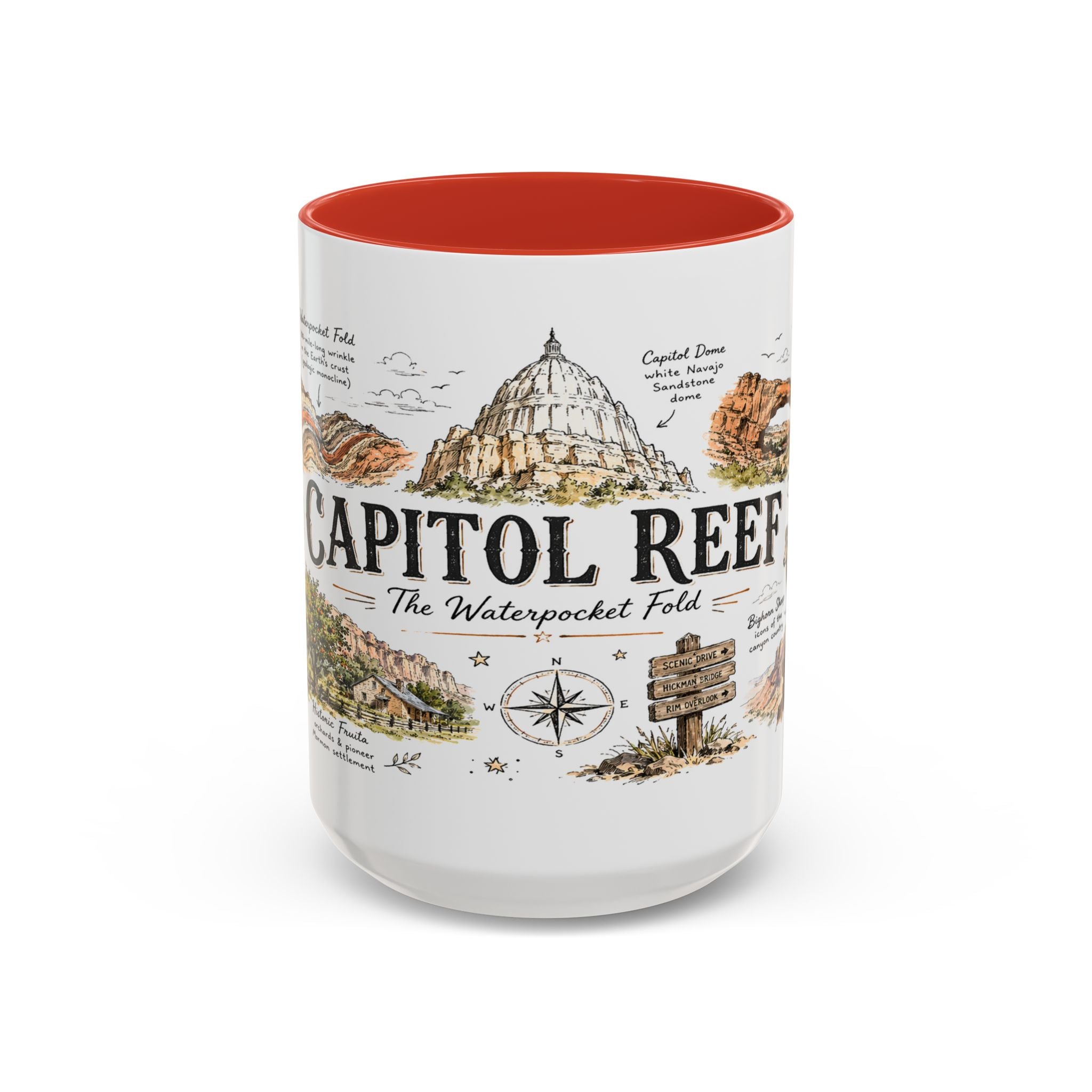 Capitol Reef National Park Coffee Mug | Utah Sandstone Canyon Hiking Gift | Accent Color Ceramic 11oz 15oz