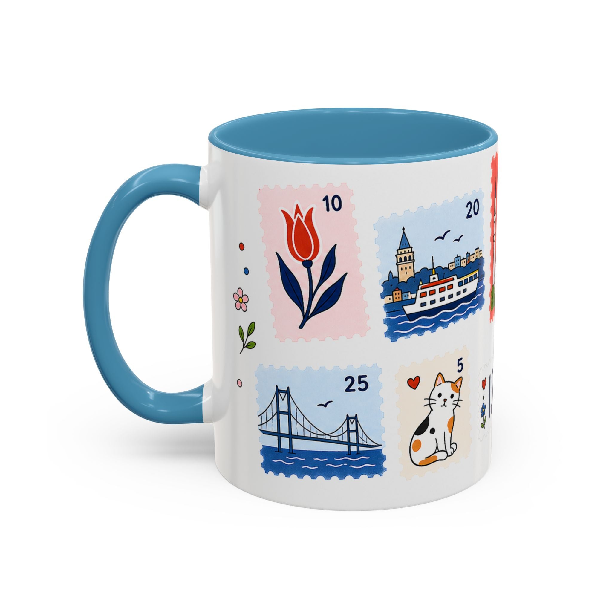 Istanbul Coffee Mug | Postage Stamp Collage Mug | Travel Souvenir Accent Cup 11oz 15oz