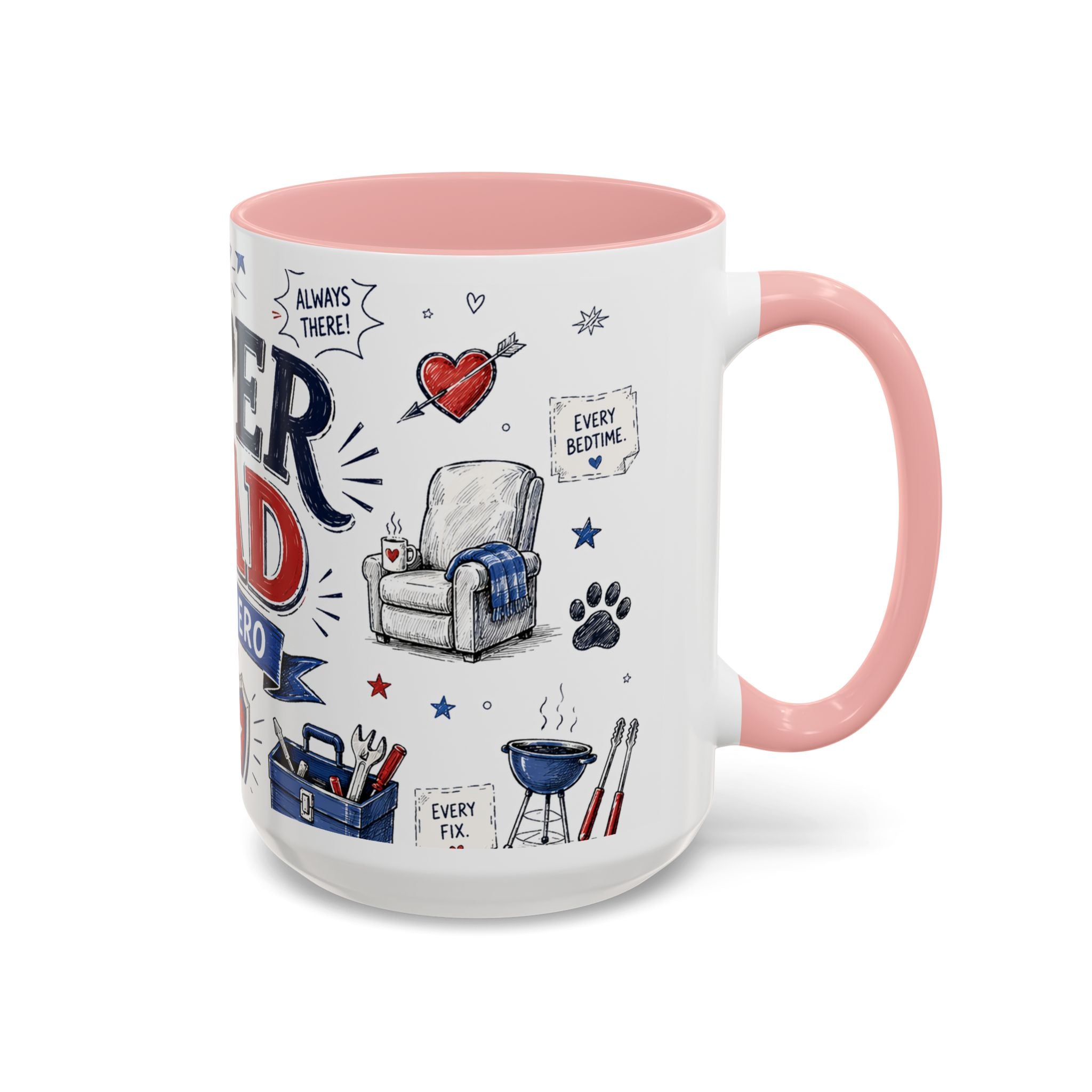 Super Dad My Hero Coffee Mug | Father's Day Gift for Dad | Accent Color Ceramic 11oz 15oz
