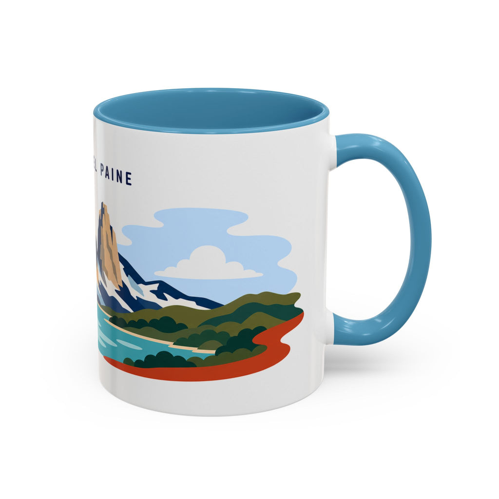 Torres del Paine Coffee Mug | Travel Destination Souvenir Gift | Accent Color Ceramic 11oz 15oz