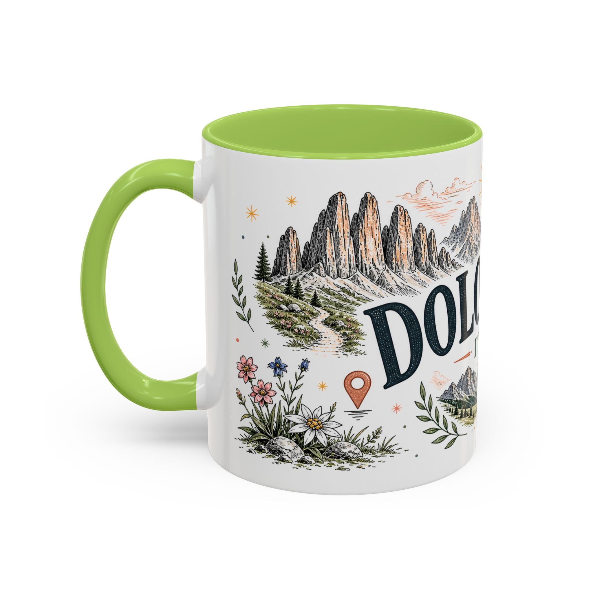 Dolomites Coffee Mug | Travel Destination Souvenir Gift | Accent Color Ceramic 11oz 15oz