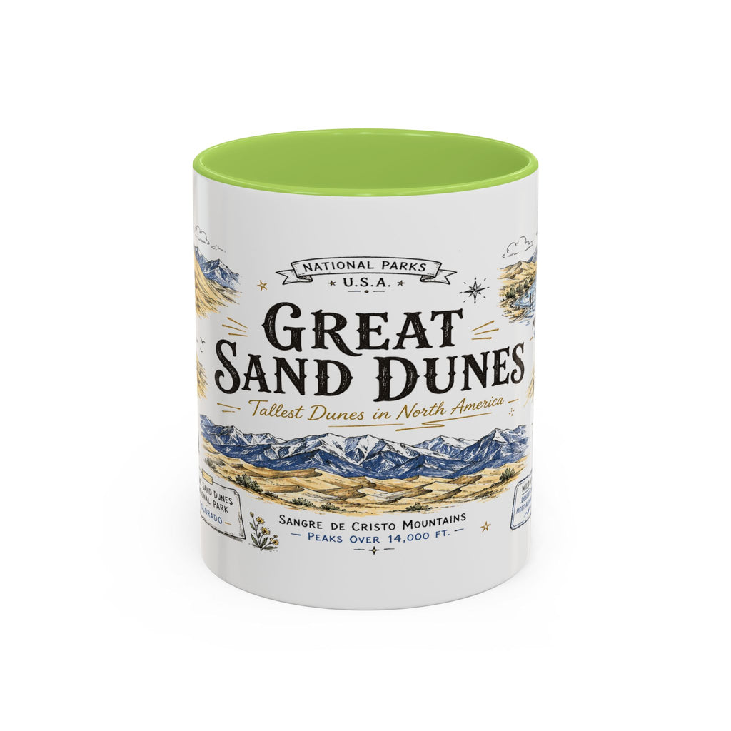 Great Sand Dunes National Park Coffee Mug | Colorado Desert Mountain Dunes Gift | Accent Color Ceramic 11oz 15oz