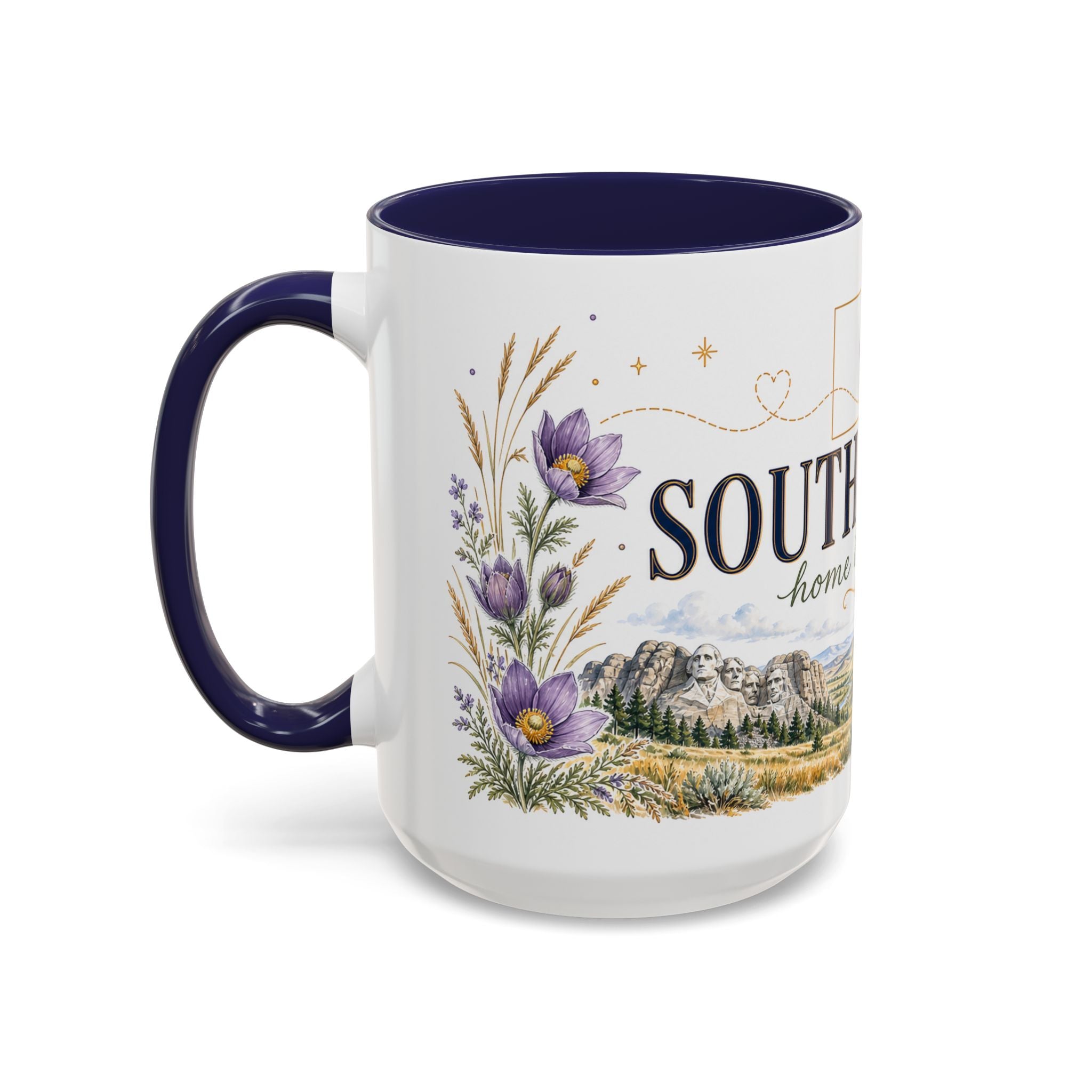 South Dakota State Map Mug | Botanical Accents, Homesick Gift (11oz or 15oz)