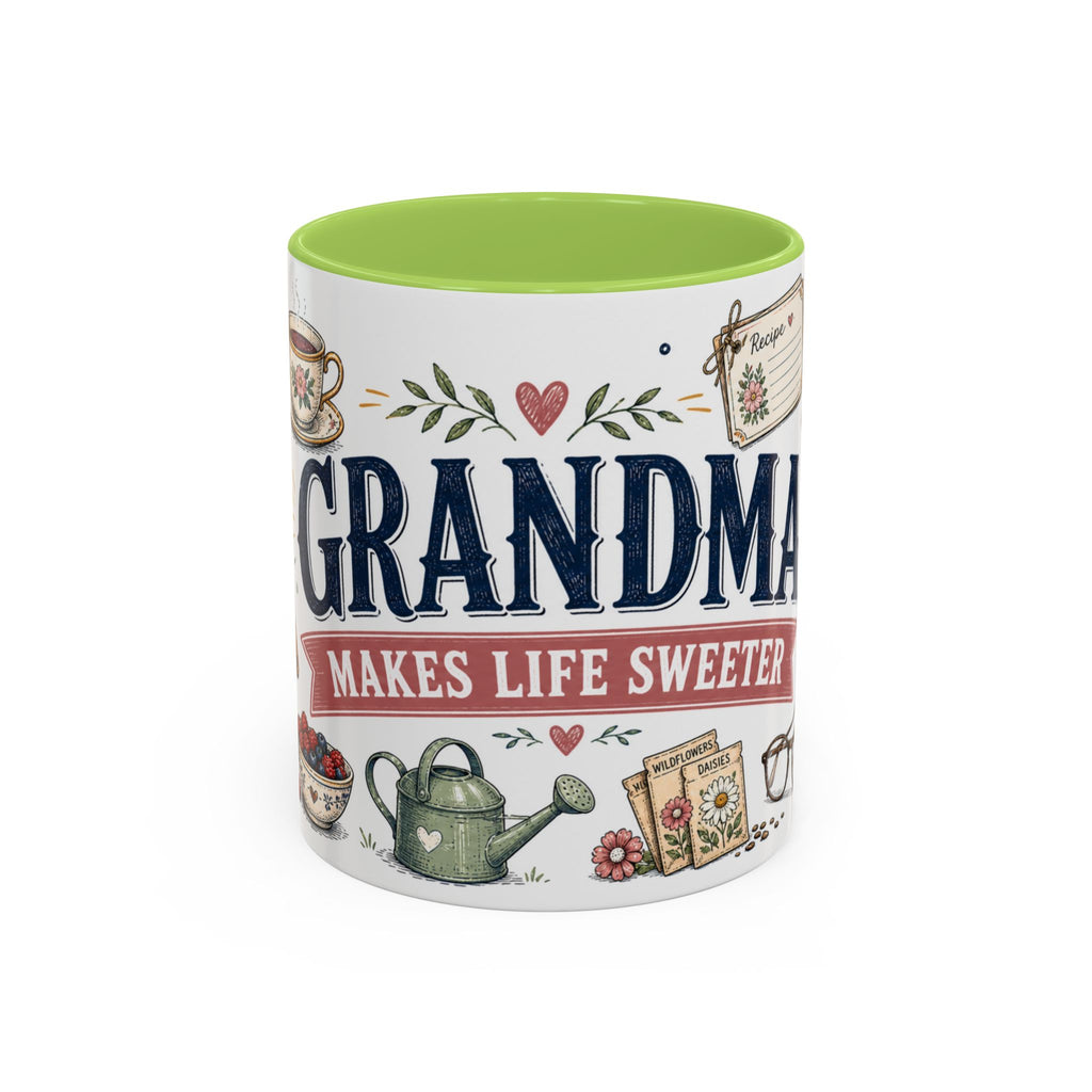 Grandma Makes Life Sweeter Coffee Mug | Gift From Grandkids | Accent Color Ceramic 11oz 15oz