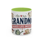 Grandma Makes Life Sweeter Coffee Mug | Gift From Grandkids | Accent Color Ceramic 11oz 15oz