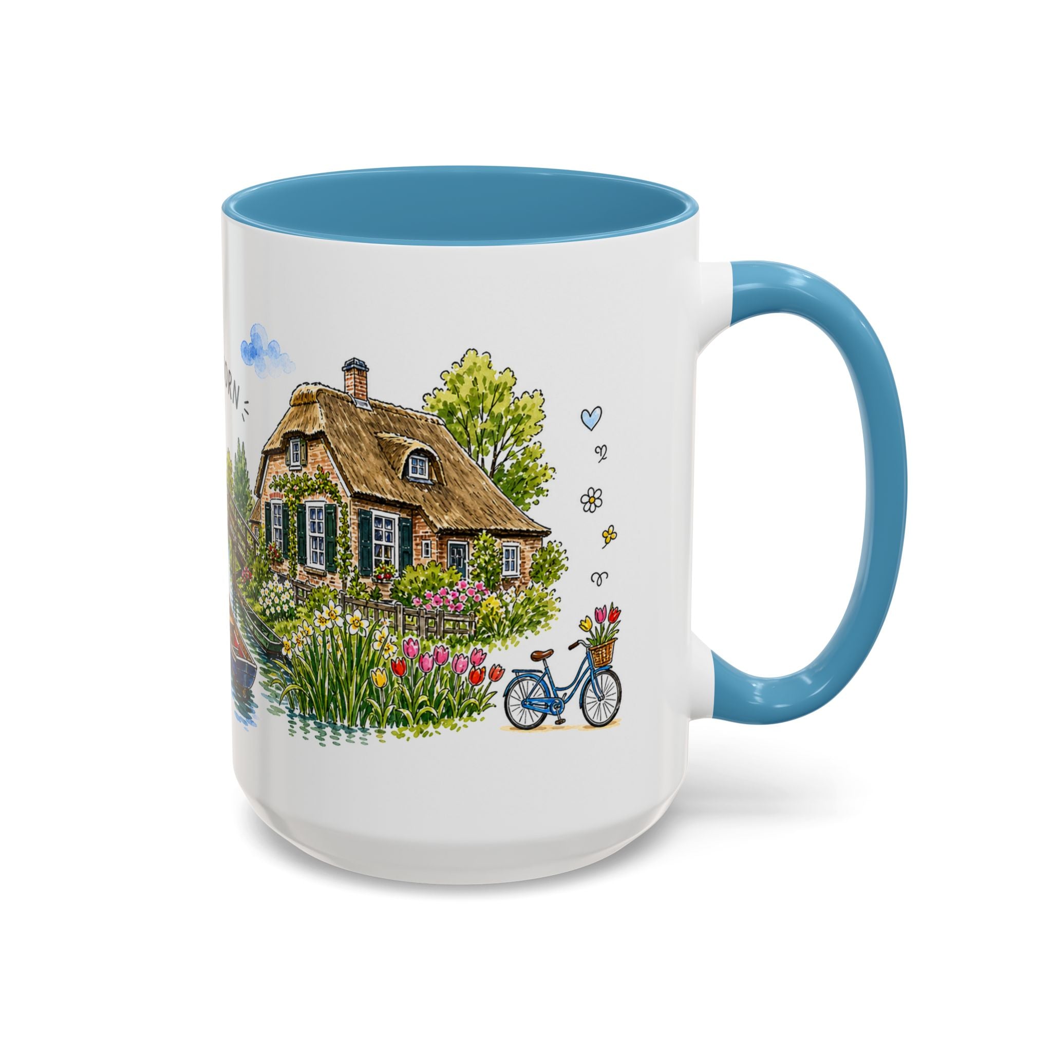 Giethoorn Illustrated Travel Mug | Netherlands Souvenir Accent Coffee Mug | 11oz 15oz Ceramic Cup